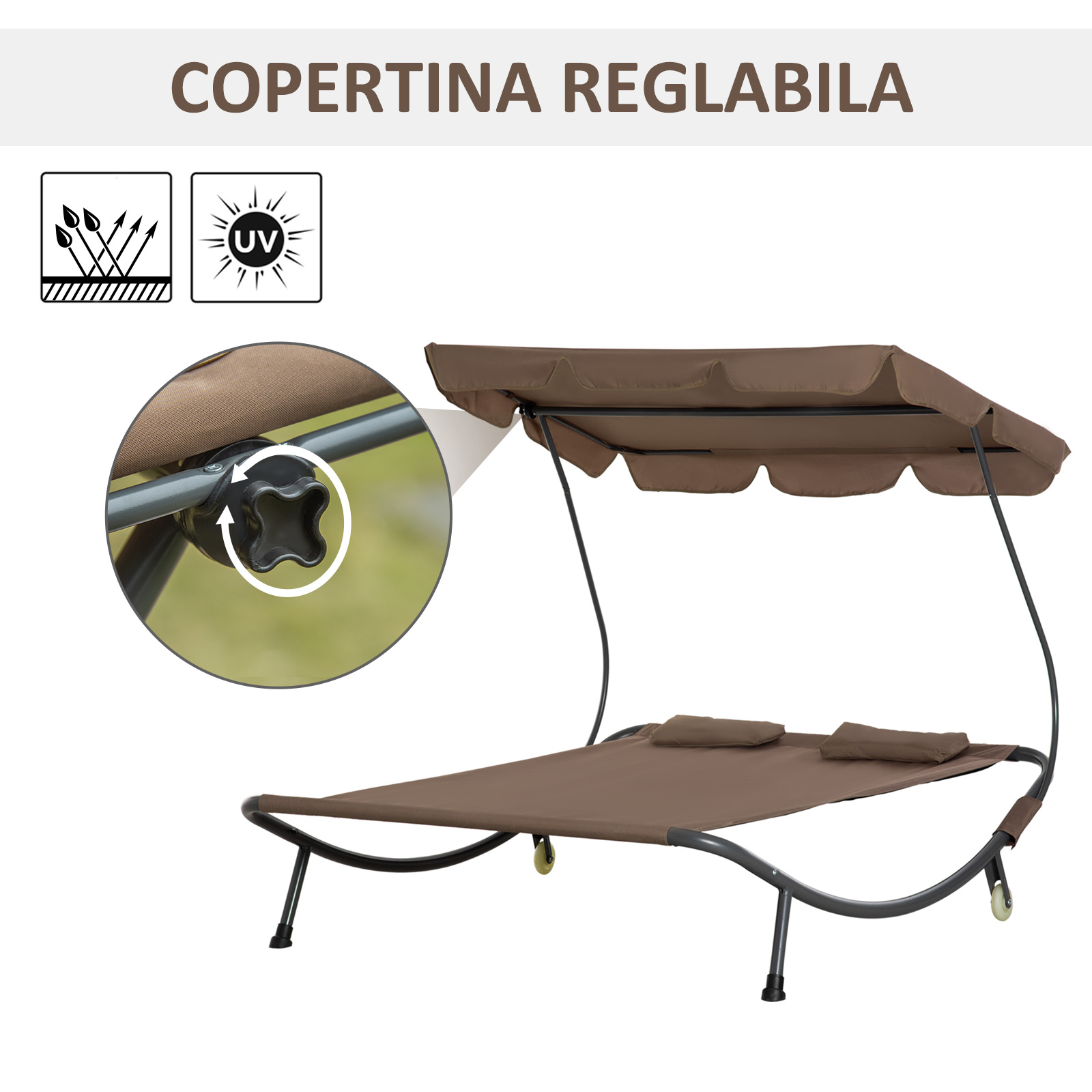  Pat Matrimonial 2 Locuri Parasolar Reglabil de Exterior si Gradina 200x175 x134cm Maro [3]
