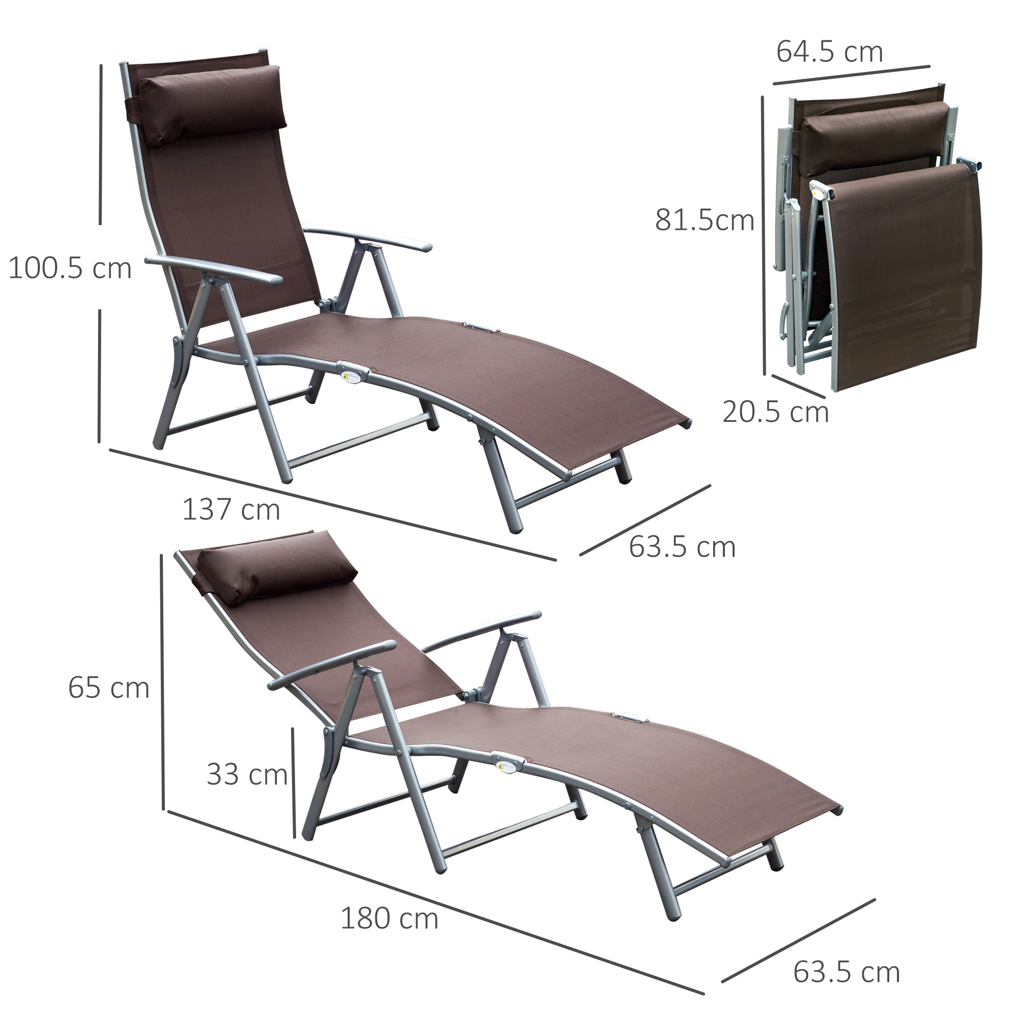  Sezlong Relax Rabatabil Pliabil Schelet in Metal 137x63.5x100.5cm Maro [2]