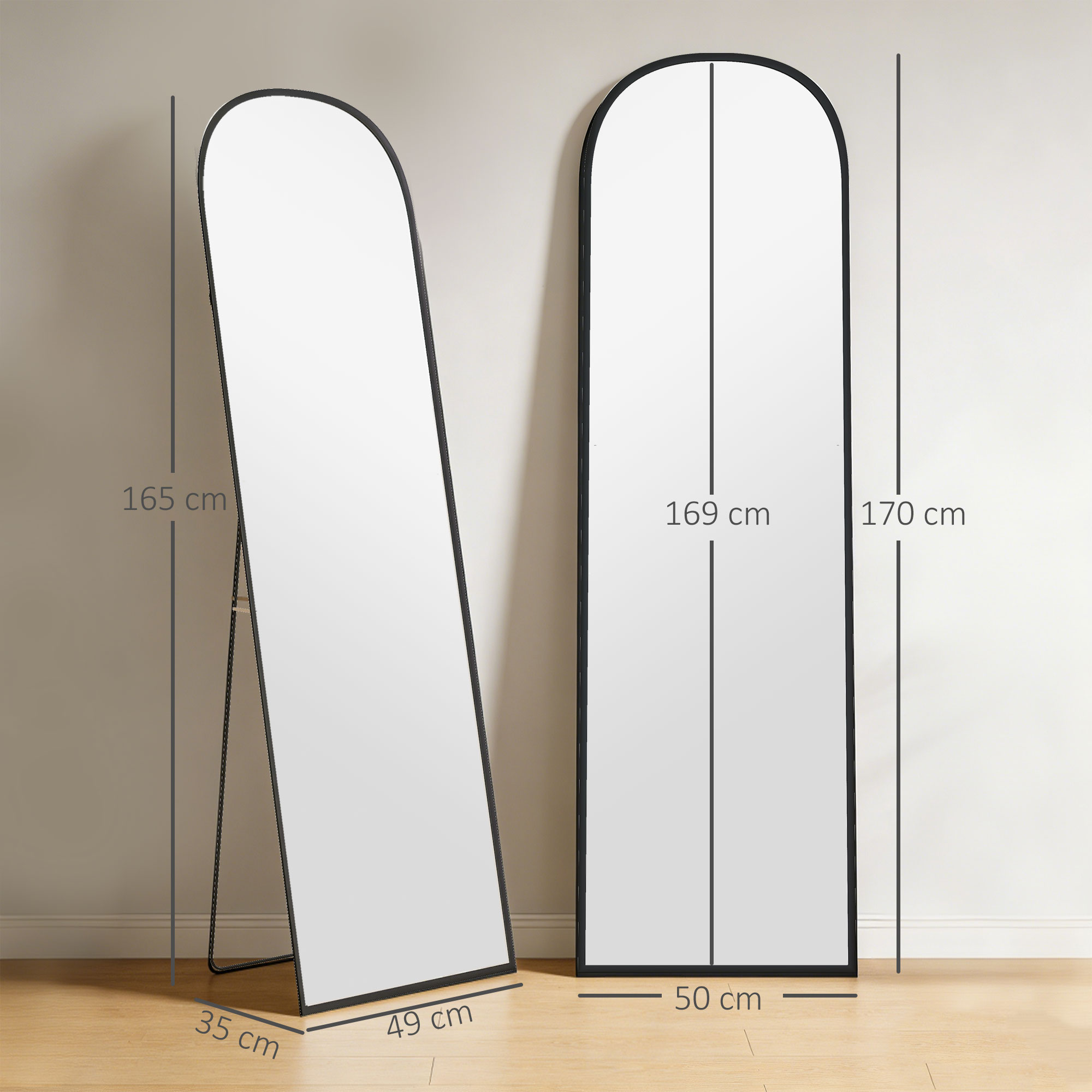  Oglinda de podea si perete moderna din aliaj de aluminiu cu suport pliabil, 50x170 cm, negru [2]