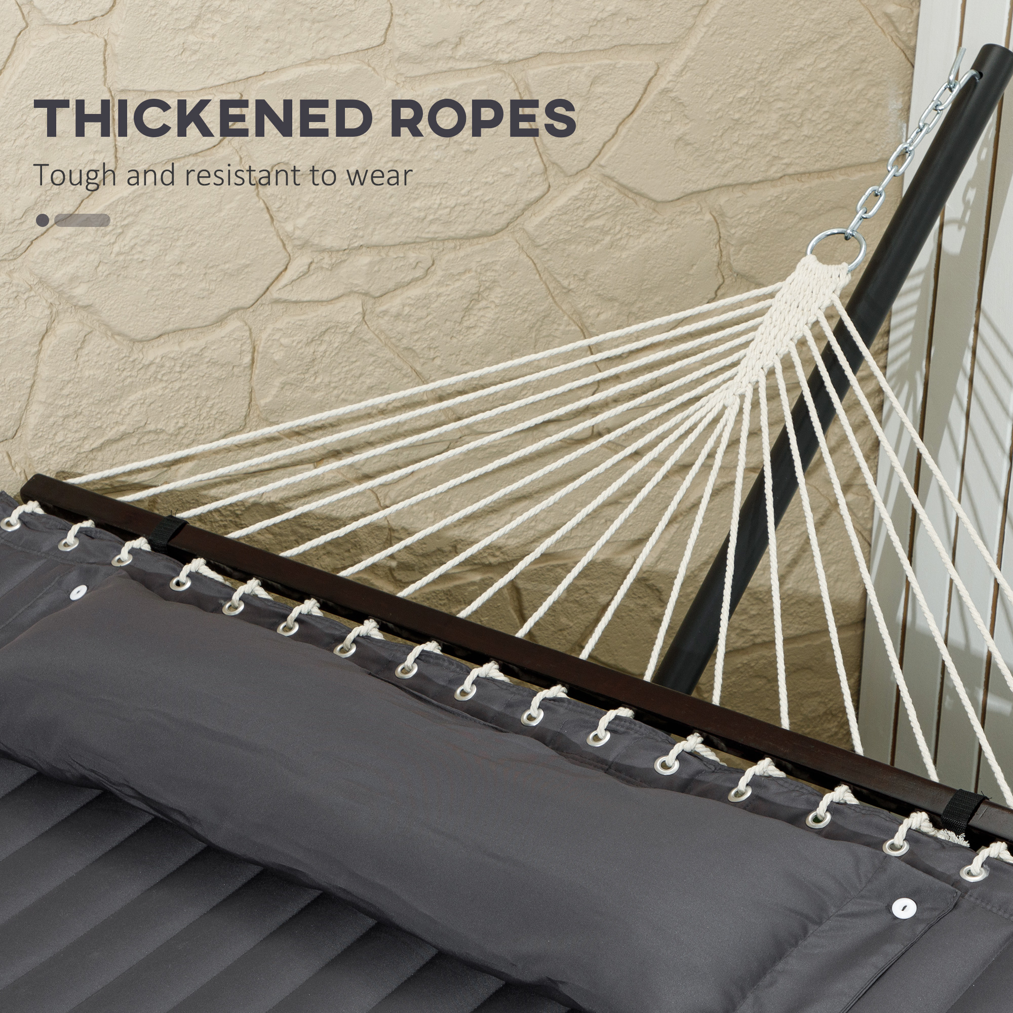  Hamac de Gradina Portabil cu Structura, Perna Integrata si Corzi de Siguranta, 368x93x110 cm, Gri inchis [6]