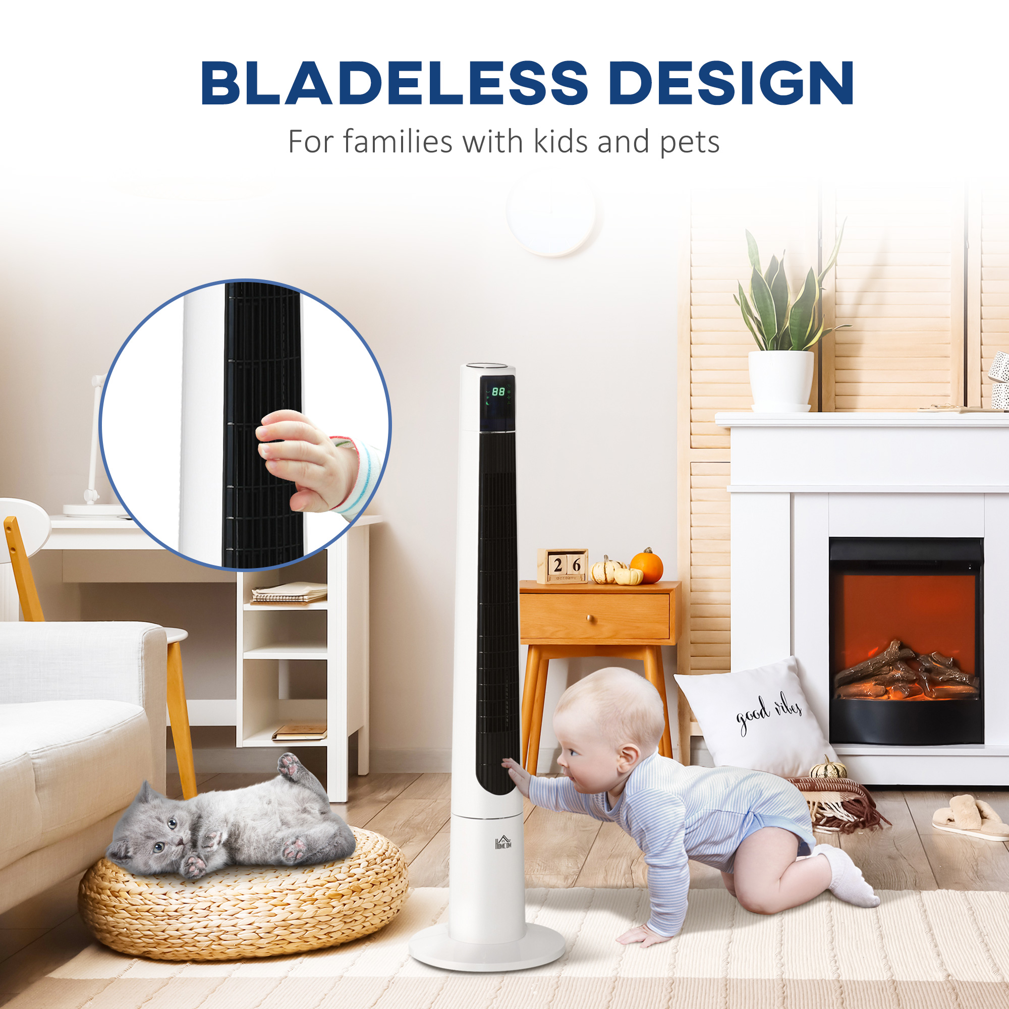  Ventilator Turn cu 3 Moduri si 3 Viteze cu Cronometru 12h, Ventilator de Podea ABS cu Telecomanda, Ø32x118.2 cm, Alb [7]