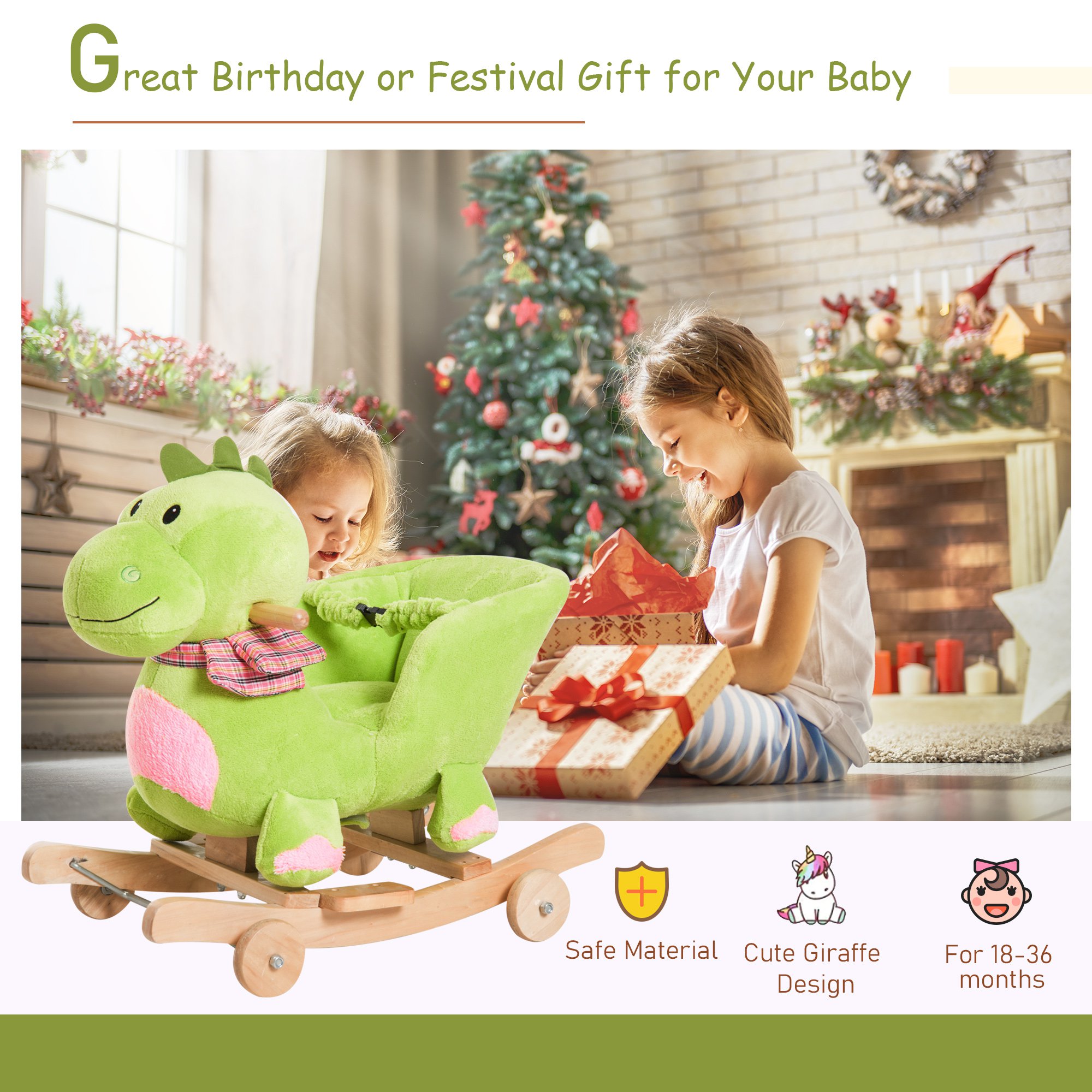  Cal Balansoar cu Roti sub Forma de Dragon pentru copii 18-36 luni Verde [6]