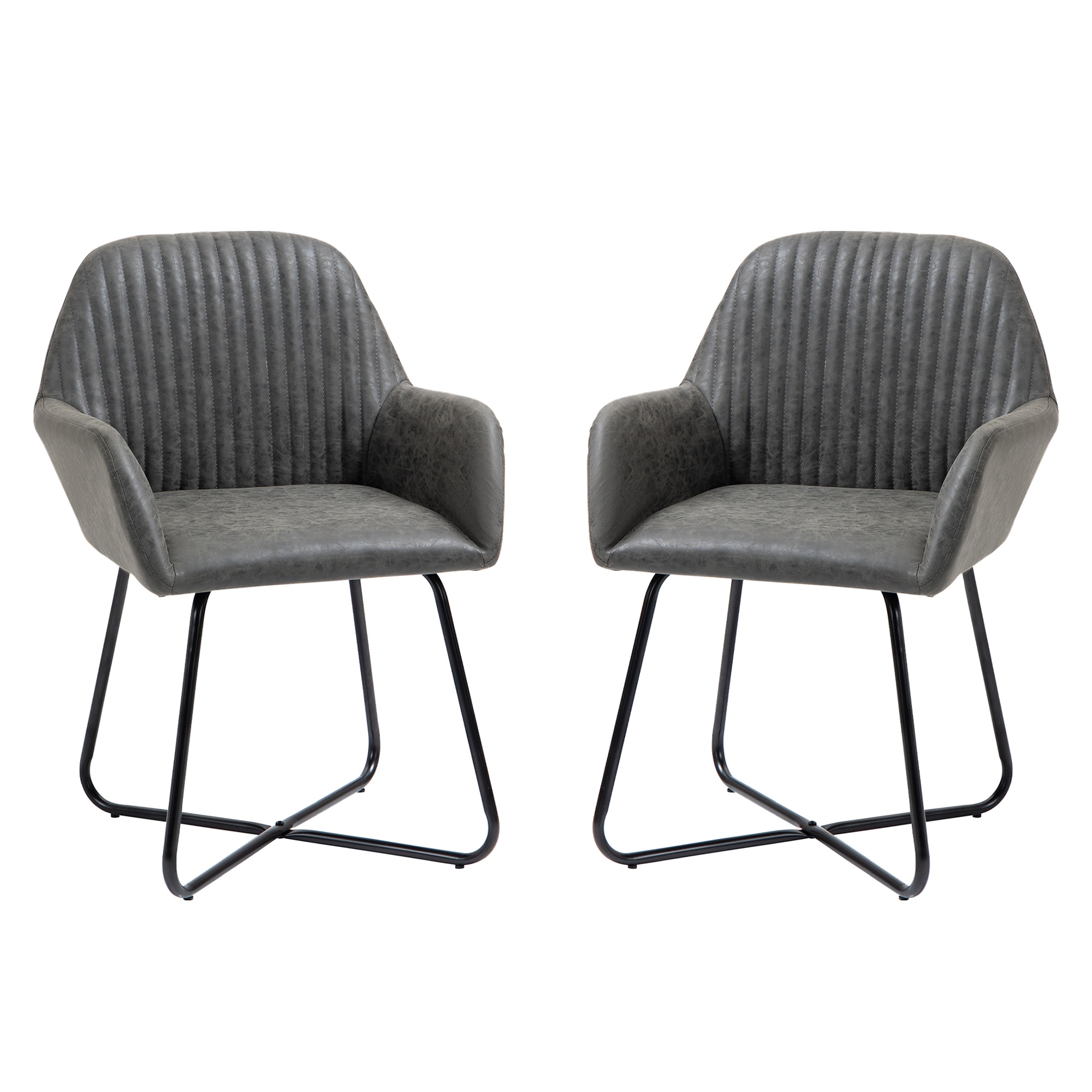 Bucatarie -  Set 2 scaune moderne pentru sufragerie, tapiterie din imitatie de piele gri, cadru stabil, design elegant, 60x56.5x85cm