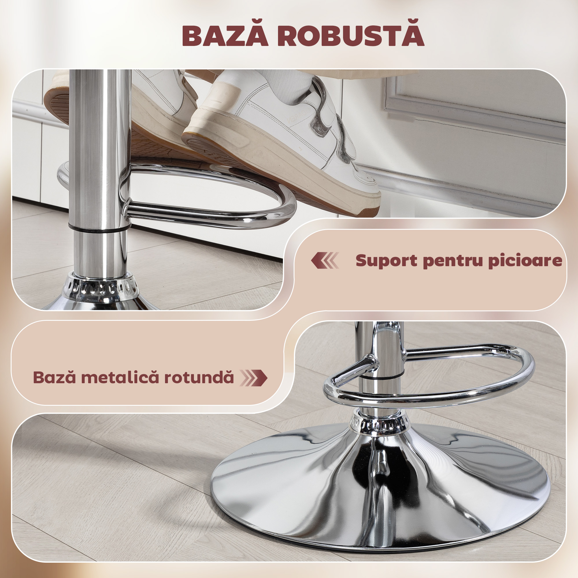  Scaun de Bar cu inaltime Reglabila, Scaun de Bucatarie inalt din PU cu Spatar, Suport pentru Picioare, Cotiere si sezut Confortabil, Structura Metalica, Rotativ la 360°, pentru Insula, Rosu Vin [5]