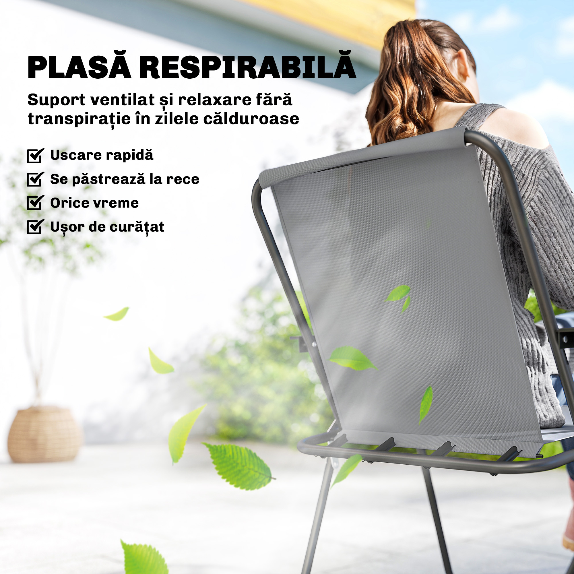  Set de Masa de Gradina 8 Piese cu Umbrela, Set Mobilier Gradina cu 6 Scaune Pliabile, Masa din Sticla Temperata si Umbrela pentru Terasa, Gri [4]