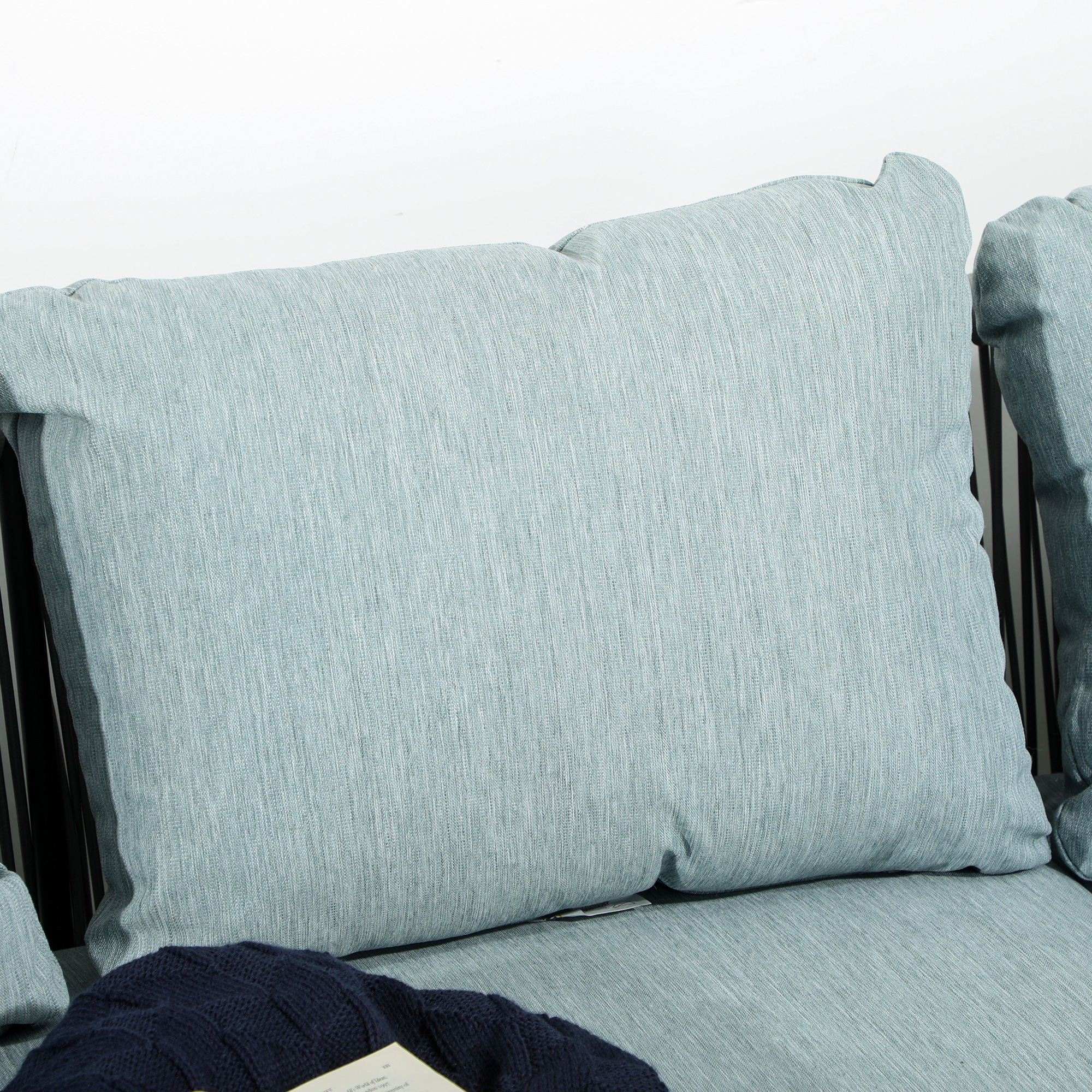  Set de Gradina 4 Piese din Ratan si Aluminiu cu Masuta de Cafea, 2 Canapele pe Colt si Fotoliu, Albastru [7]