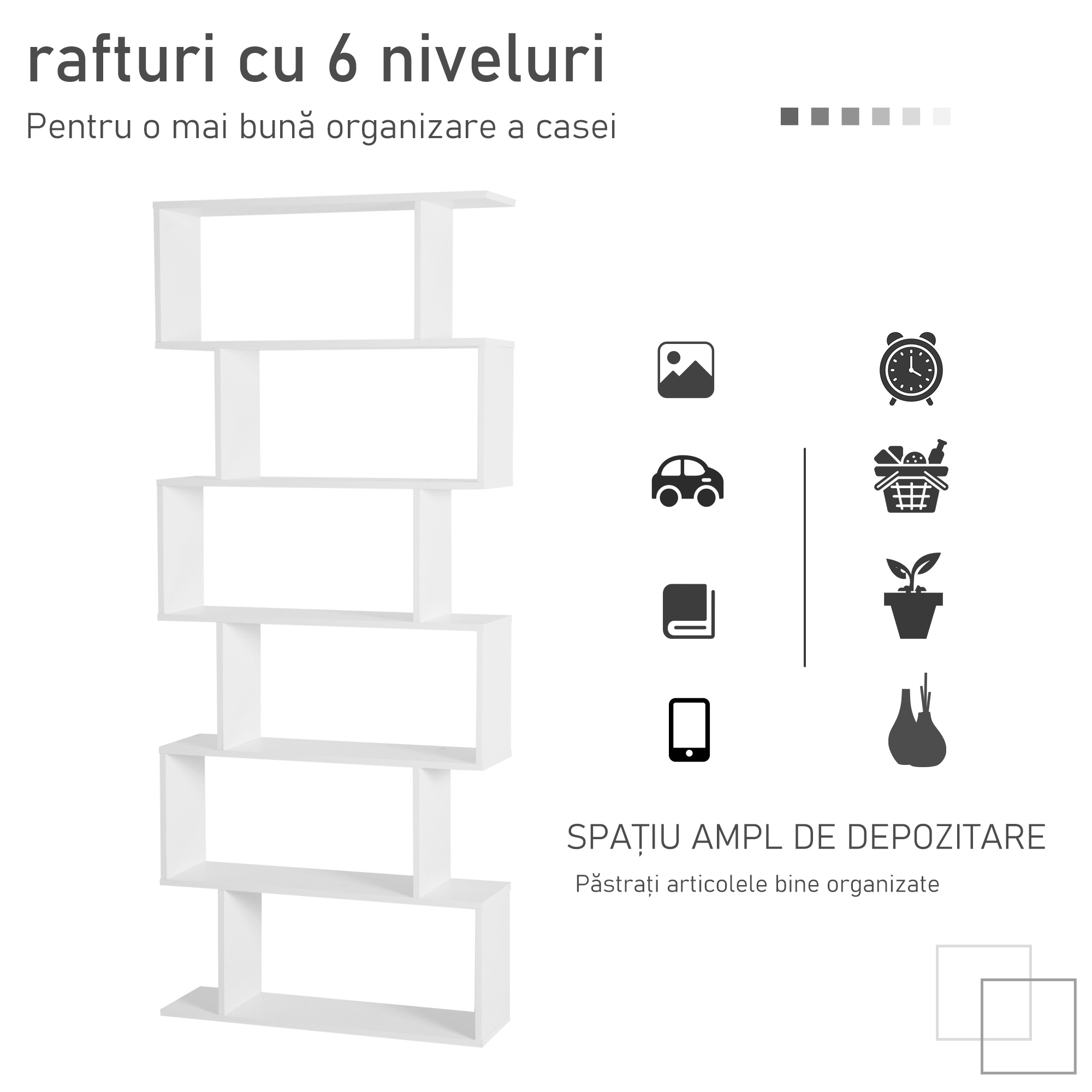  Librarie de Design Modern Rafturi Alb, 80x23x192cm [3]