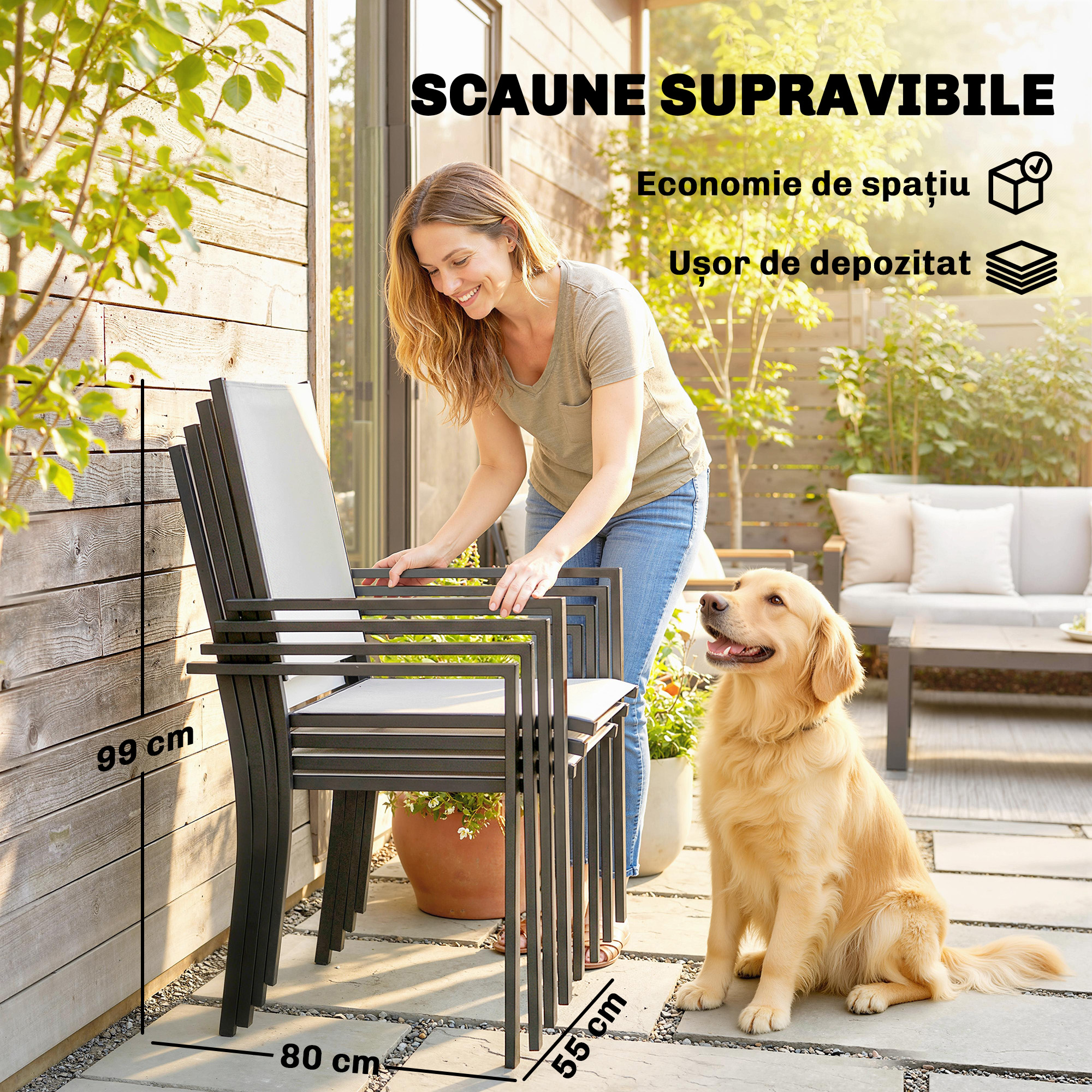  Set de Pranz Gradina cu Orificiu pentru Umbrela, Masa, Scaune pentru 4, Gri Deschis [4]