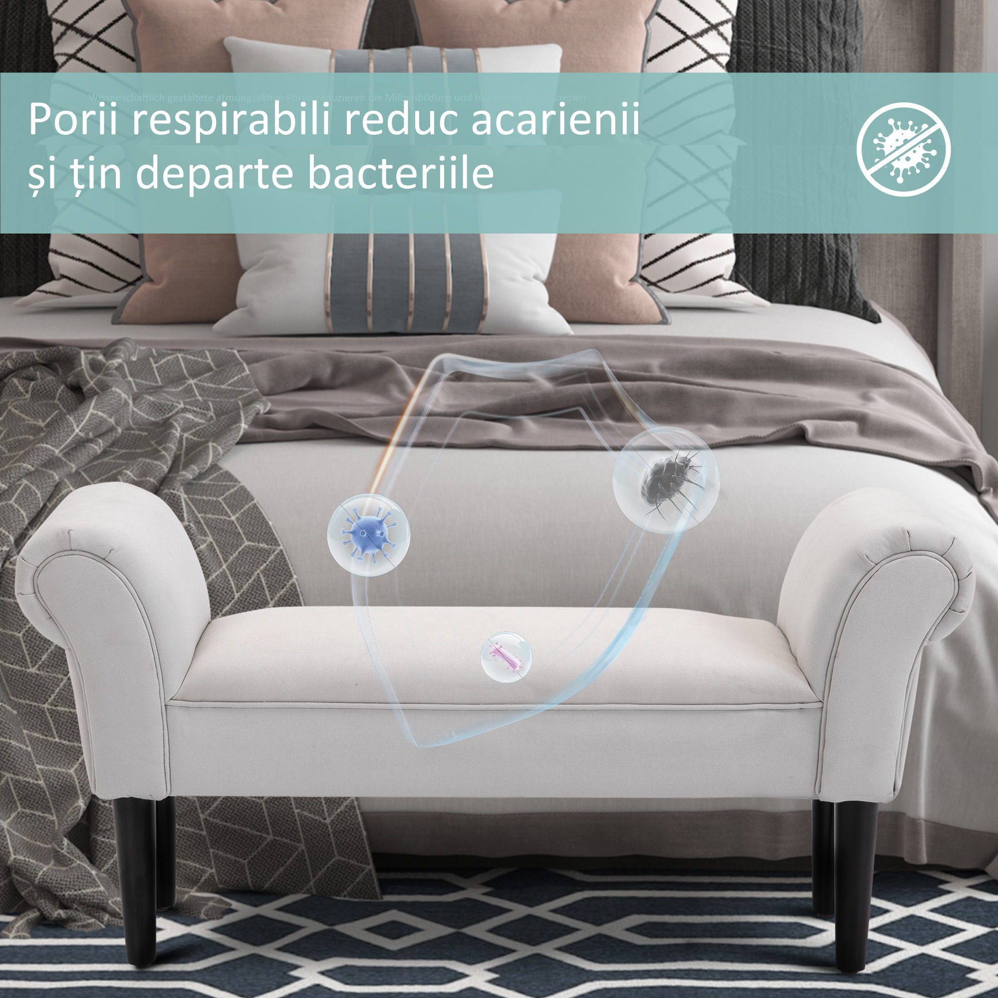  Banca Pat - Tapitata Gri cu Cotiere Rotunjite [4]