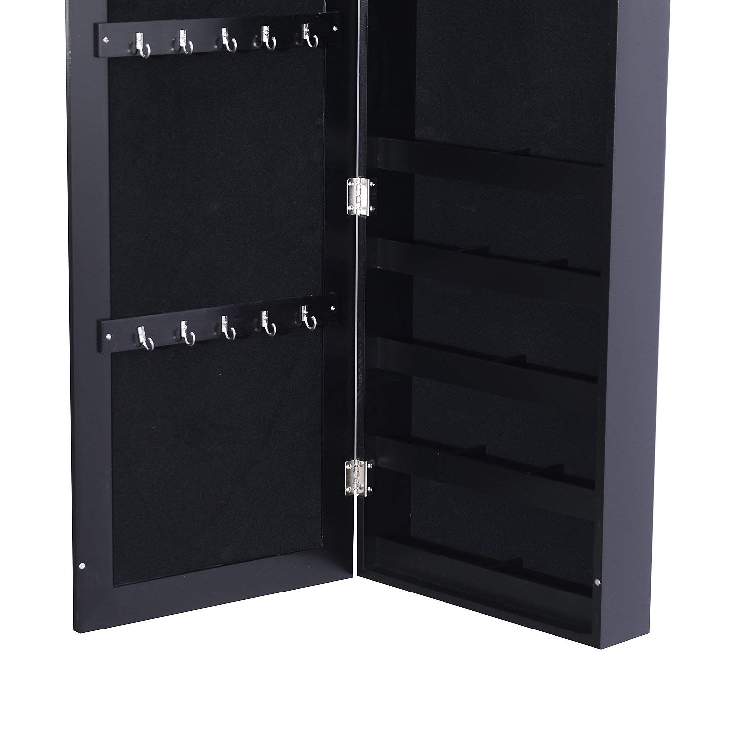  Dulap Bijuterii pentru Perete cu Oglinda din Lemn MDF, Negru,37x9.5x121cm [8]