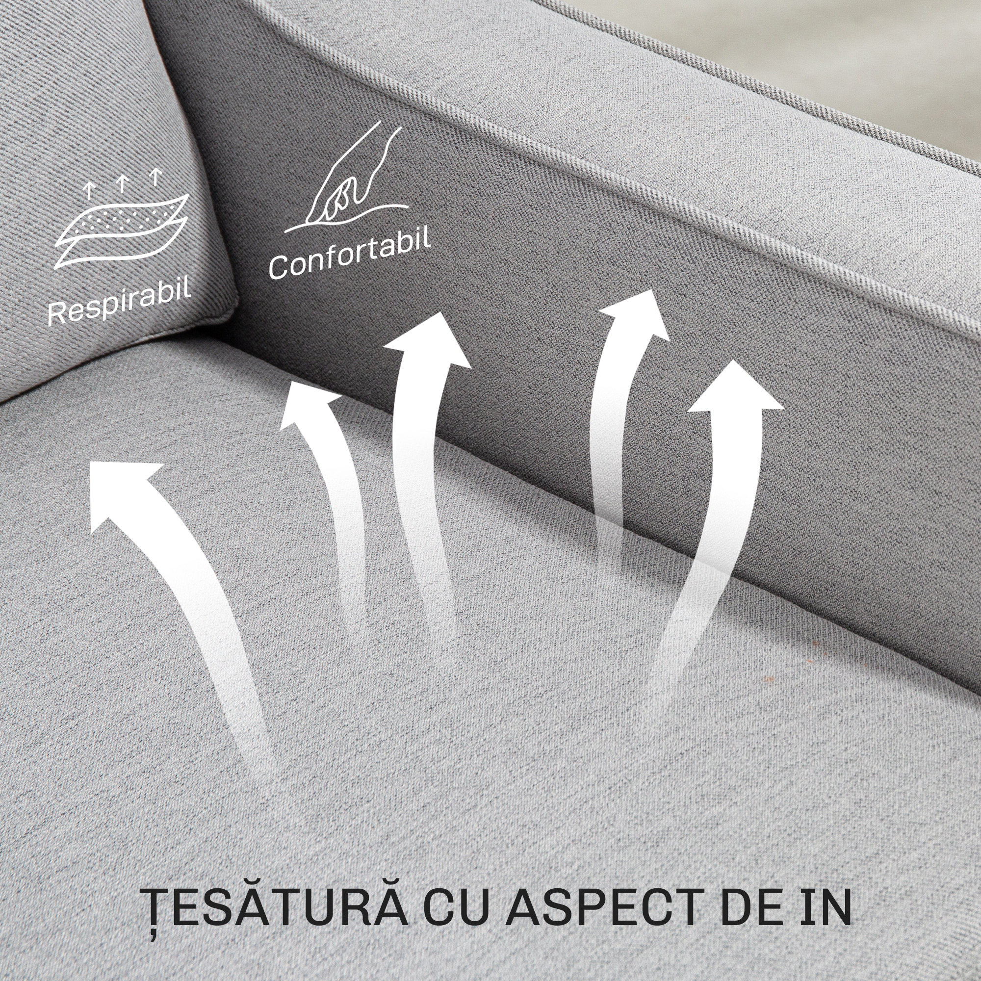  Fotoliu Modern in Material Textil cu Captuseala Groasa si Arcuri impachetate, 77x77x86 cm, Gri [5]