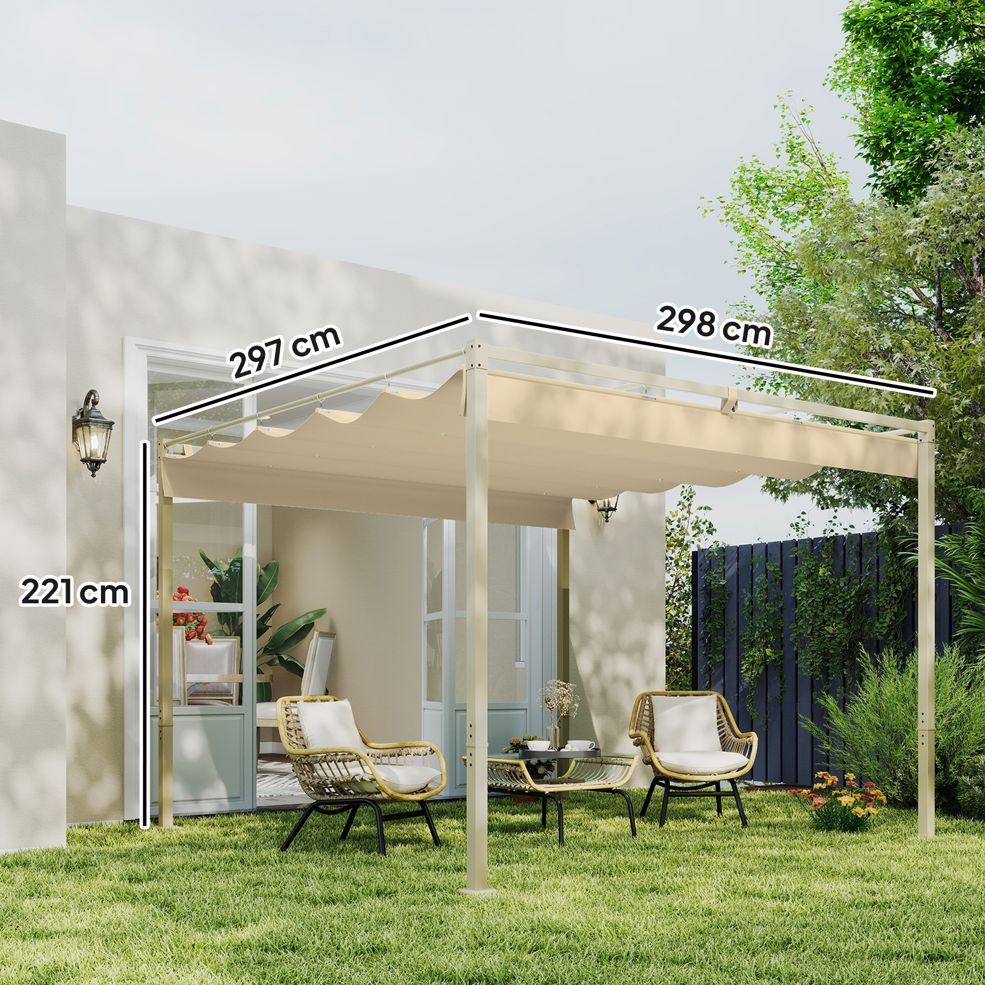  Pergola de Gradina cu Acoperis Retractabil si Sistem de Prindere Magnetic, 298x297x221 cm, Kaki [2]