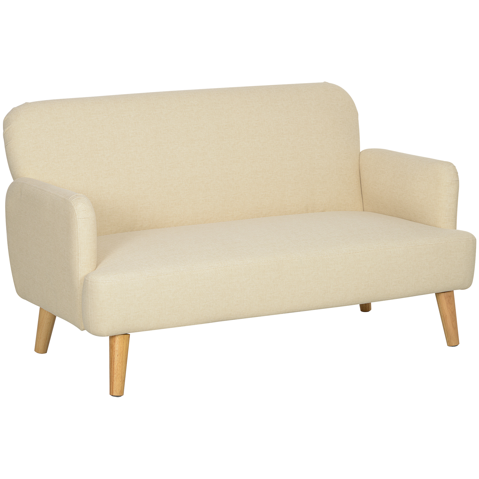 Living & hol -  Canapea Moderna de 2 Locuri cu Efect de Catifea si Tapiterie Groasa, 140x74x79 cm, Alb Crem