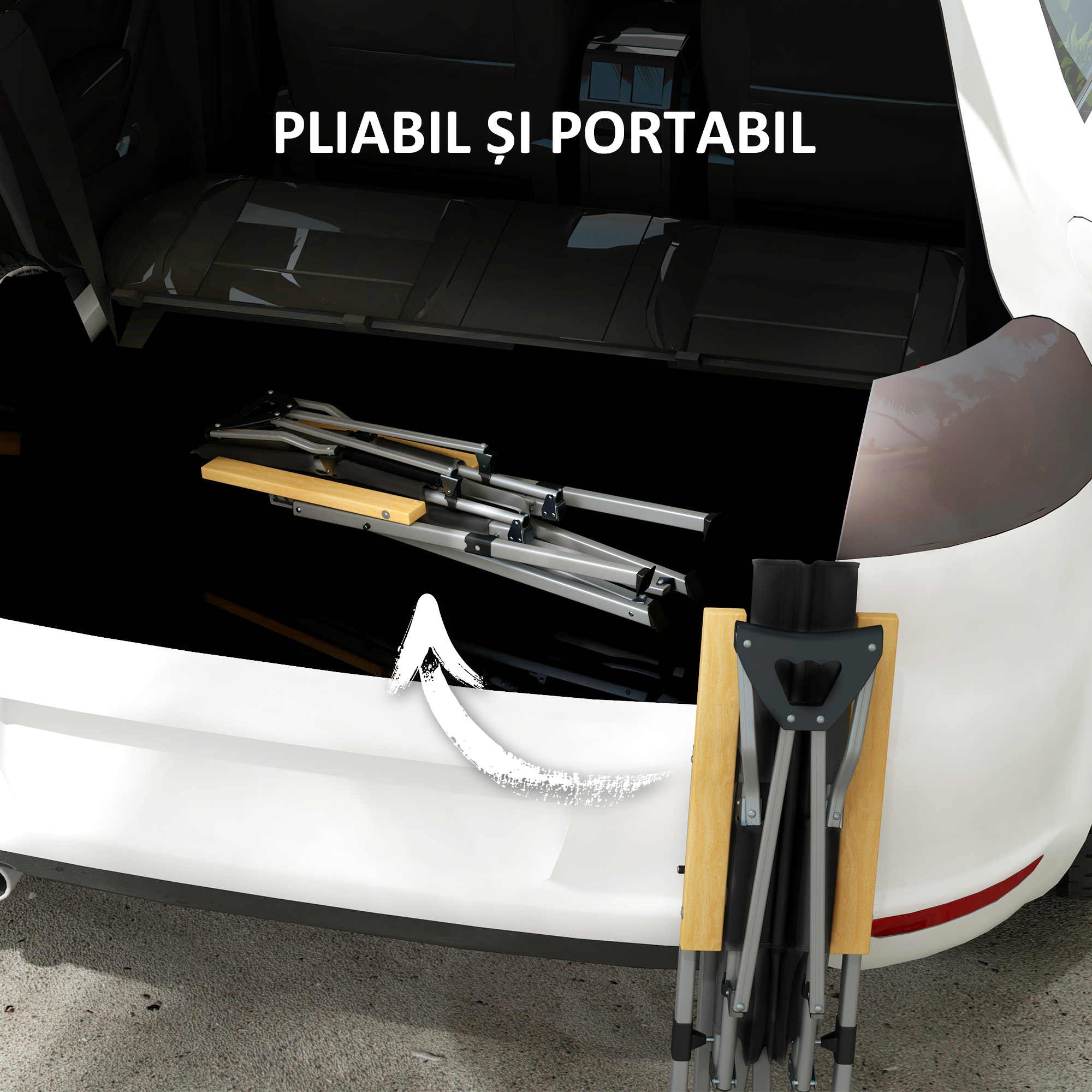  Scaun de Camping Pliabil cu Spatar Reglabil, Negru [5]