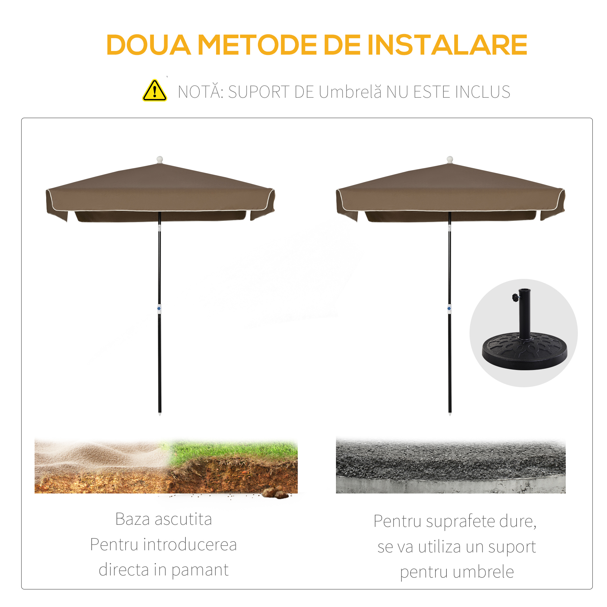  Umbrela patrata de Extern rezistenta la razele UV 200x200cm, Cafea [6]