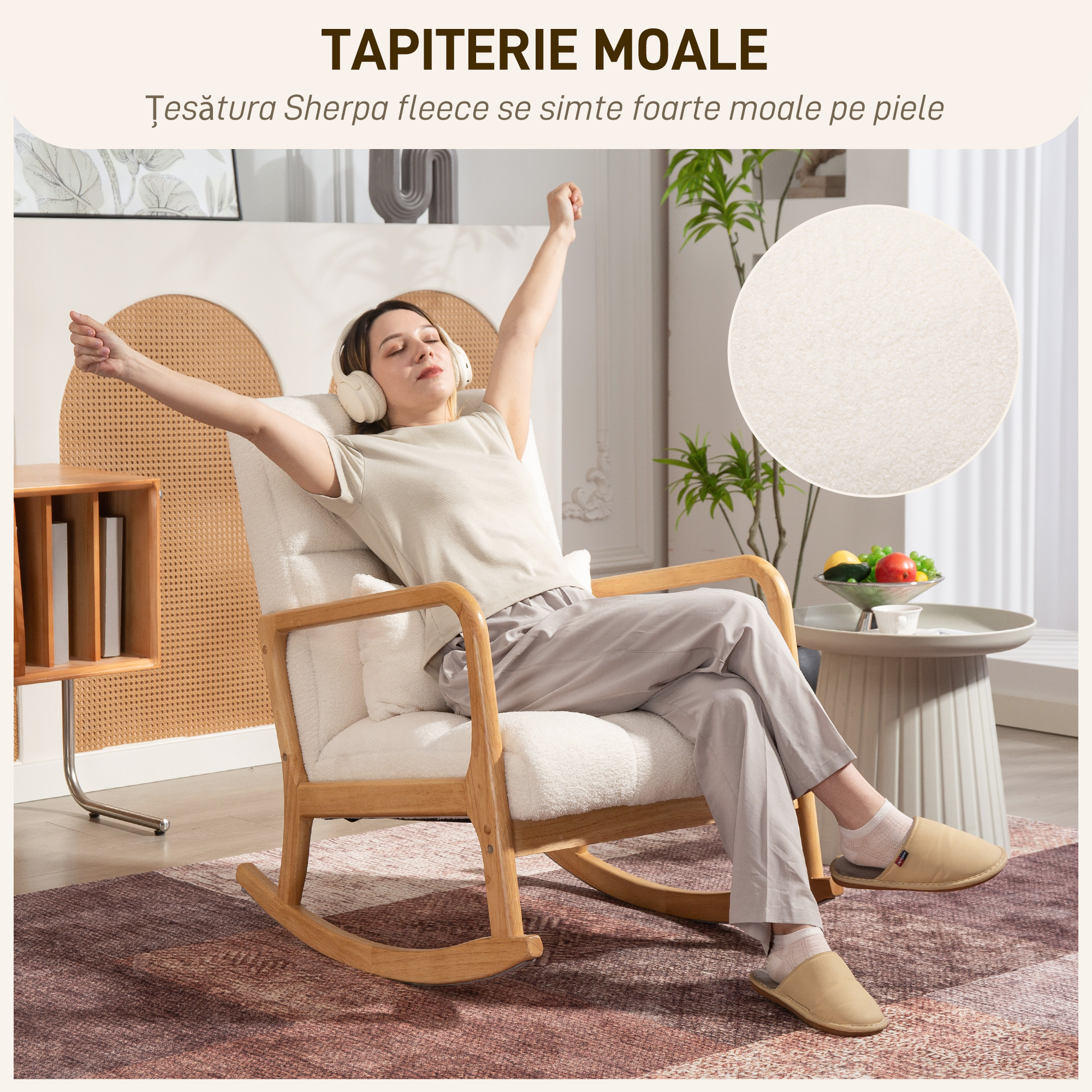  Balansoar 90°-130° cu Perna Lombara din tesatura Sherpa Alba [4]