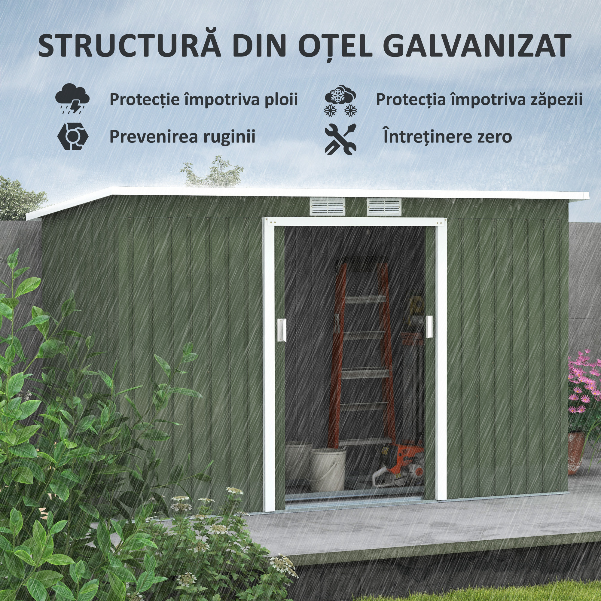  magazie pentru scule de gradina, 280x130x172cm, Verde deschis [3]