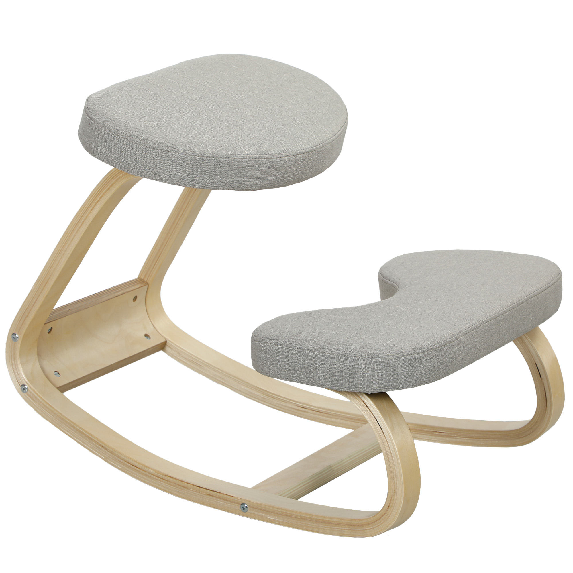 Dormitor & birou -  Scaun cu Genunchii cu Miscare de Balans, din tesatura si Lemn de Mesteacan, 50x73x55 cm, Gri