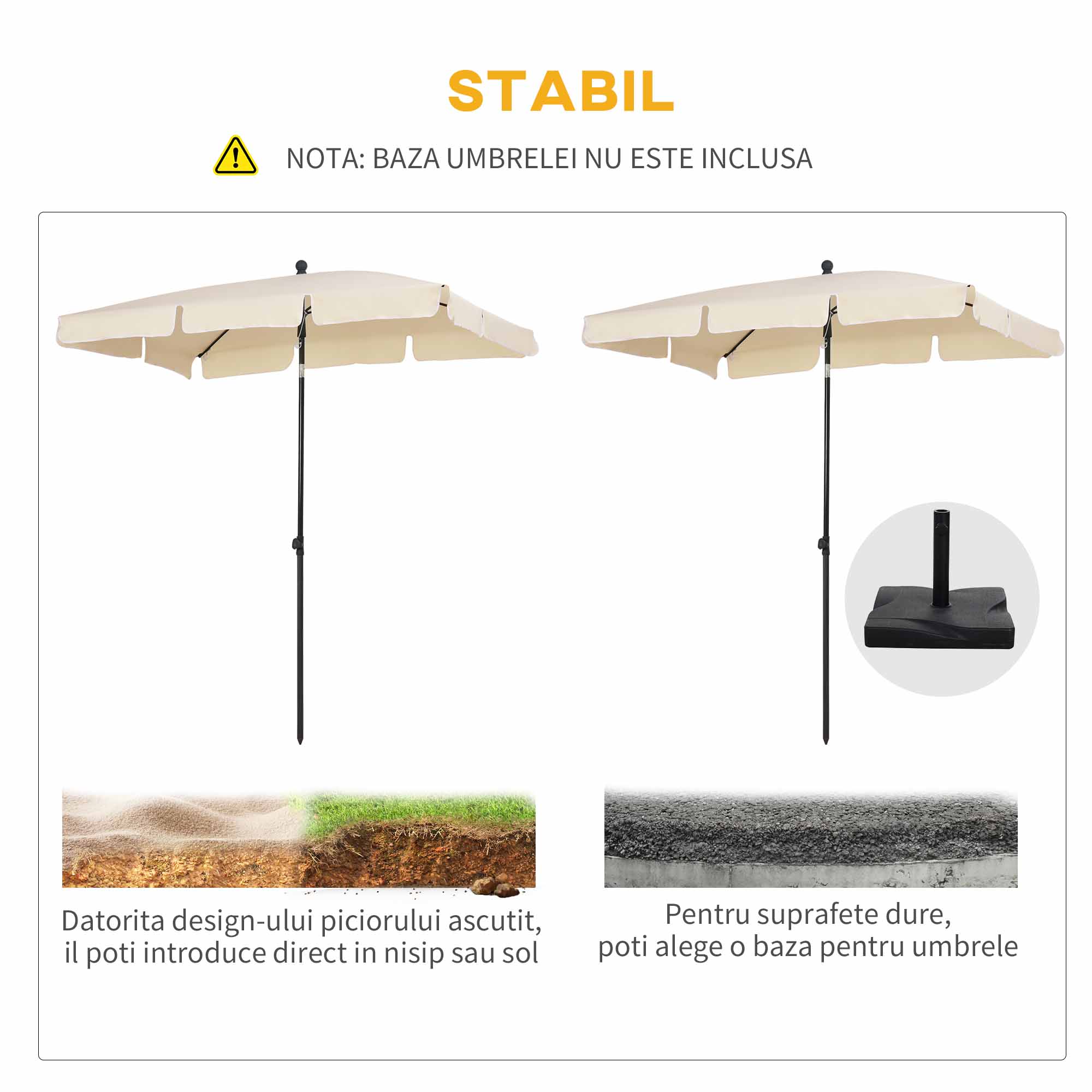  Umbrela pentru Gradina cu inclinare Reglabila si Stalp din Aluminiu, 198x130x245 cm, Bej [5]