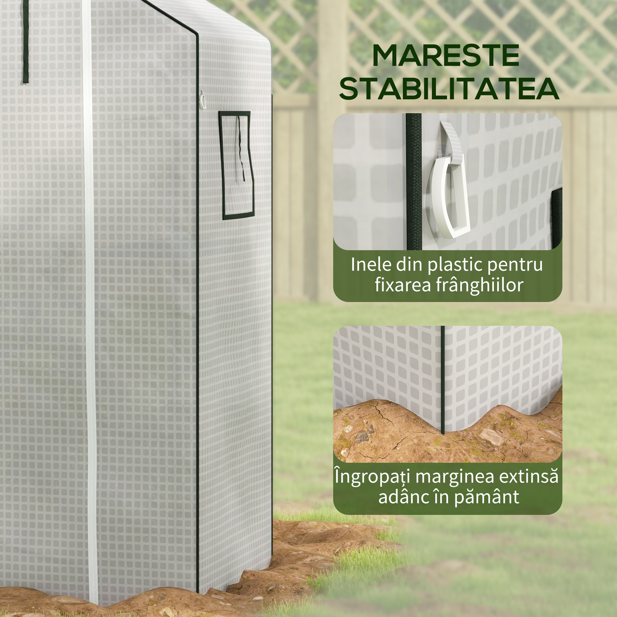  Acoperis de Schimb pentru Sera PE Walk-in cu Usa Rulabila si Ferestre, 143 x 70 x 190cm, Verde [6]