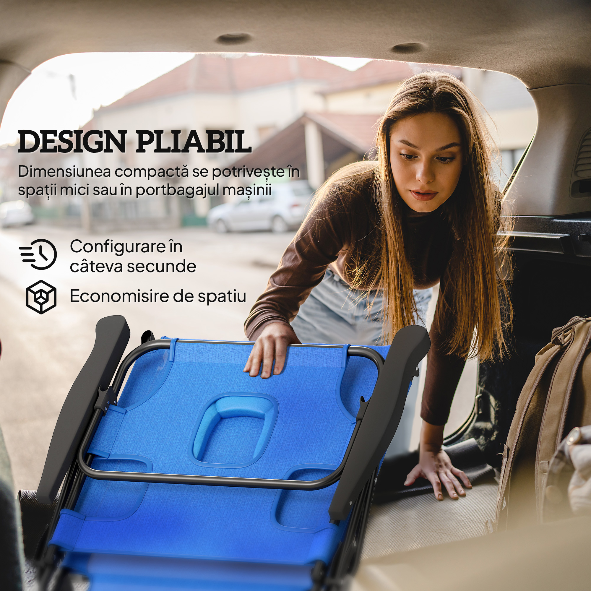  sezlong de Gradina Pliabil cu Spatar Reglabil, Perna si Orificiu pentru Fata, Albastru inchis [6]