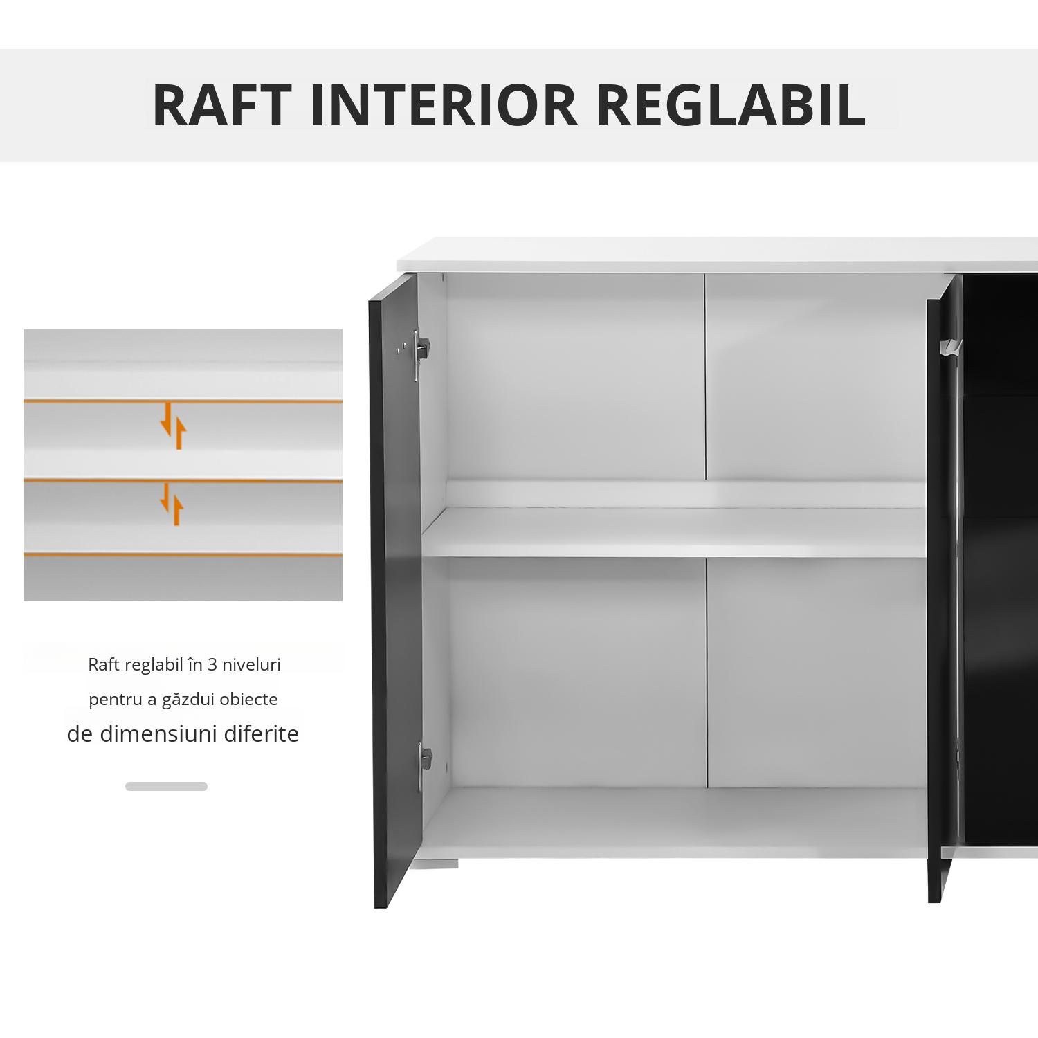  Dulapior-consola cu Usi si Sertare Negru Lucios 106 x 76 x 35 cm [3]
