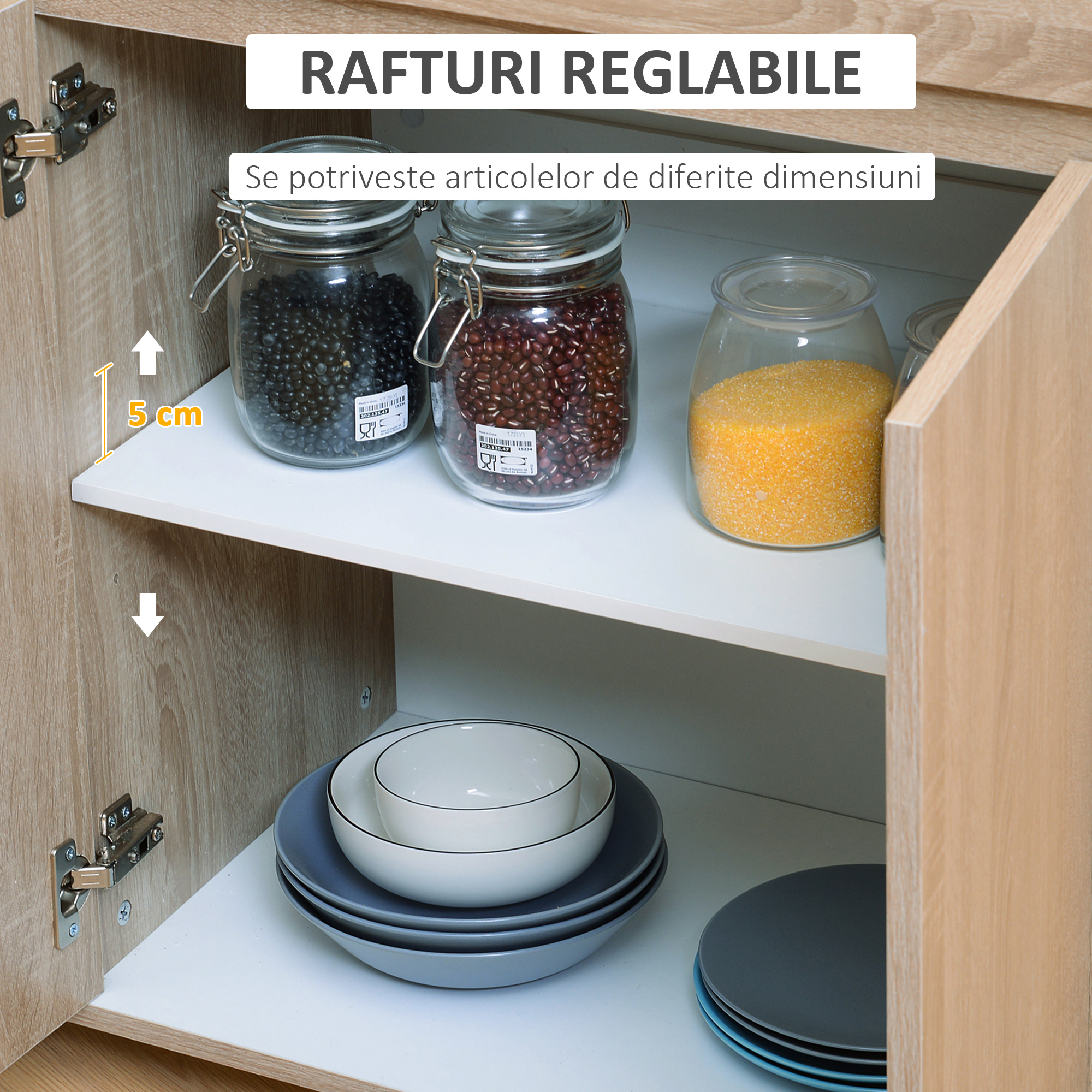  Dulapior Bucatarie - Lemn Stejar & Negru, Cu Sertare & Roti [5]