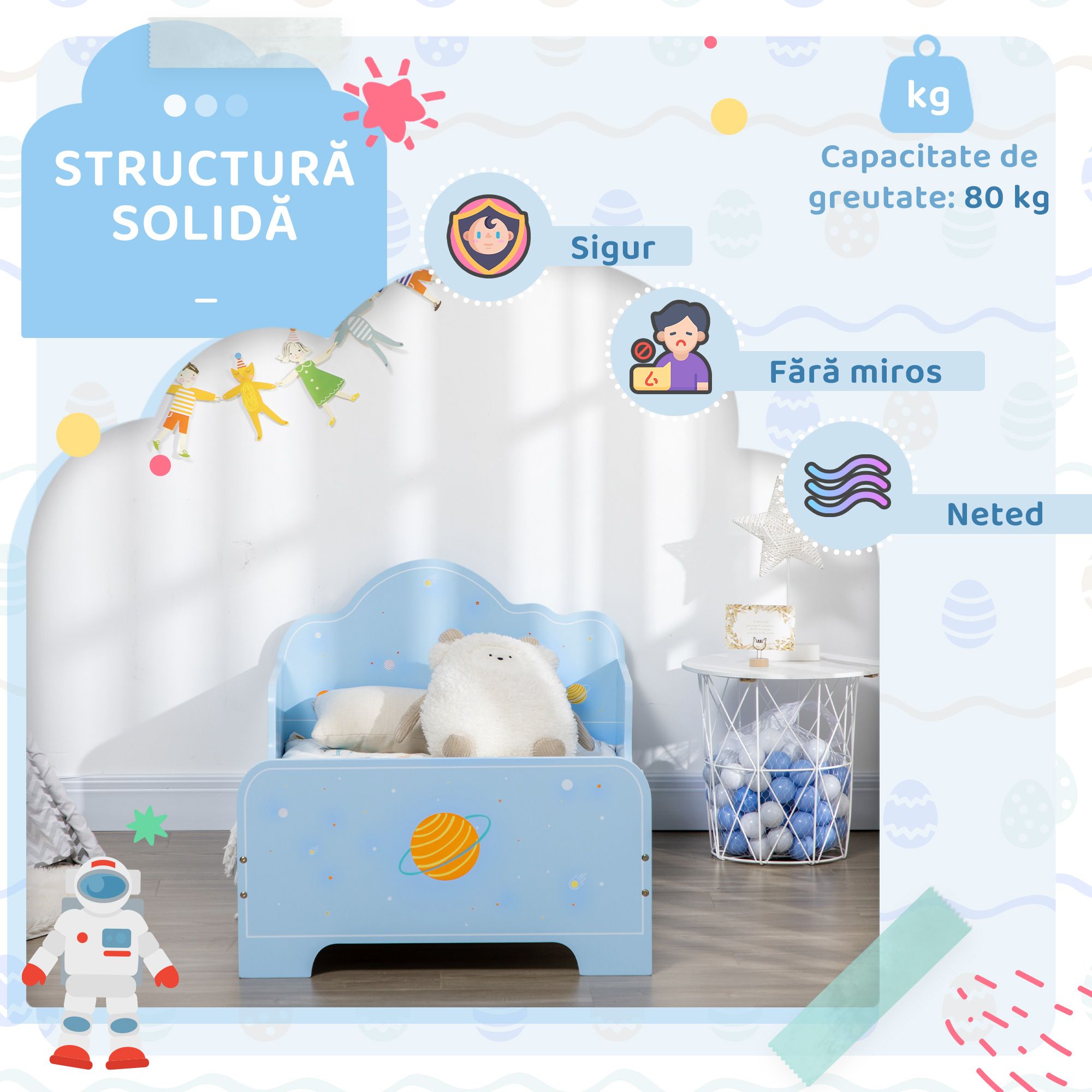  Pat Copii 3-6 Ani - Design Spatial, Albastru Deschis [5]