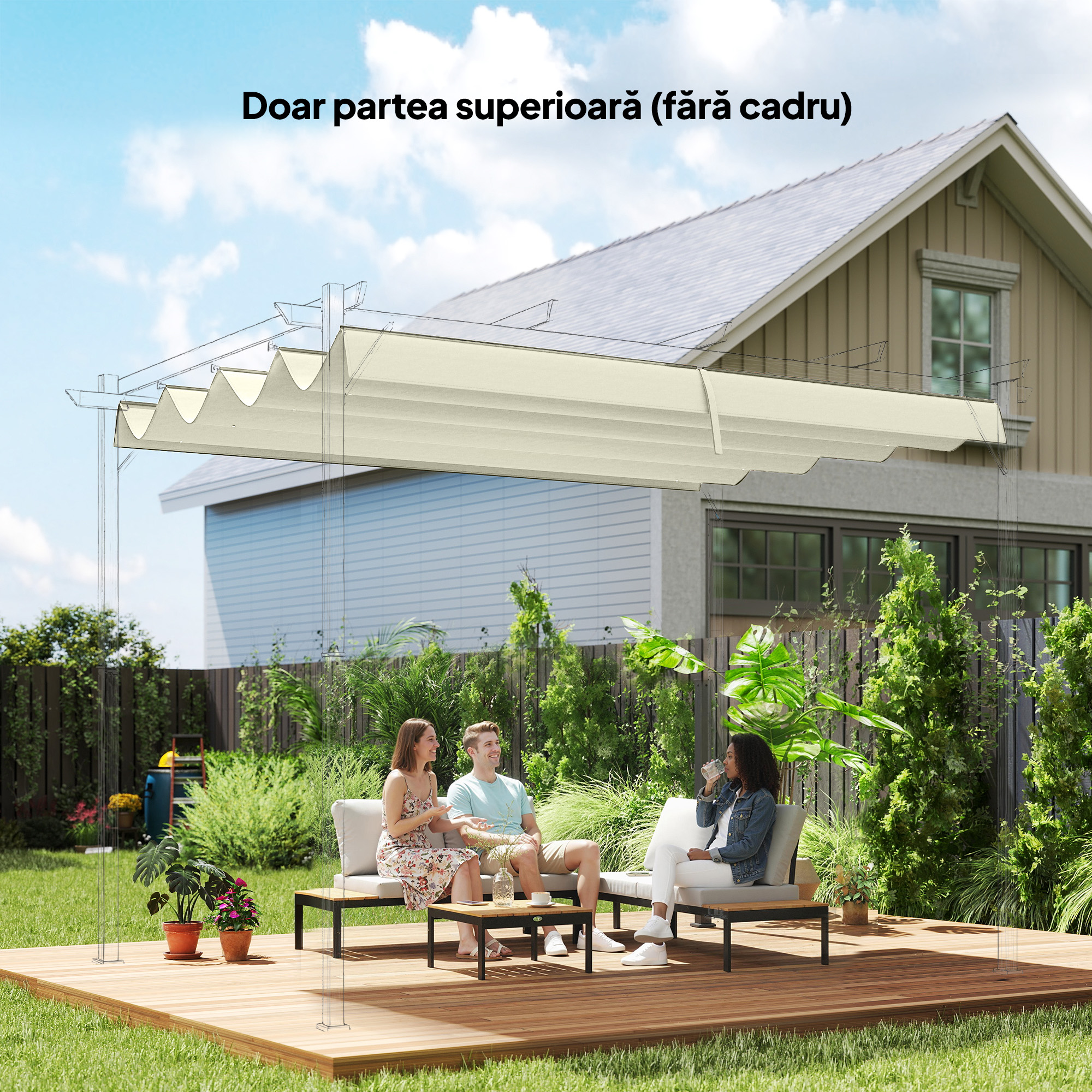  Acoperis Pergola, Acoperire Retractabila pentru Umbra, Protectie UV30+, Crem [1]