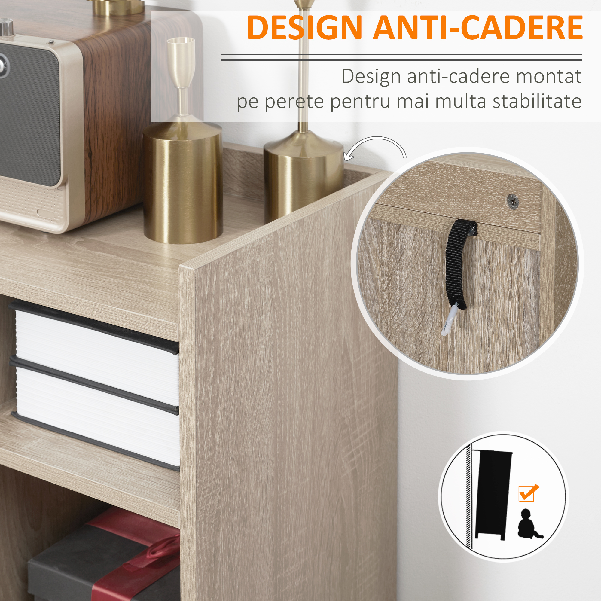  Bufet modern cu dulap de depozitare, cu sertar si raft reglabil pentru living, dormitor, hol, natural [4]