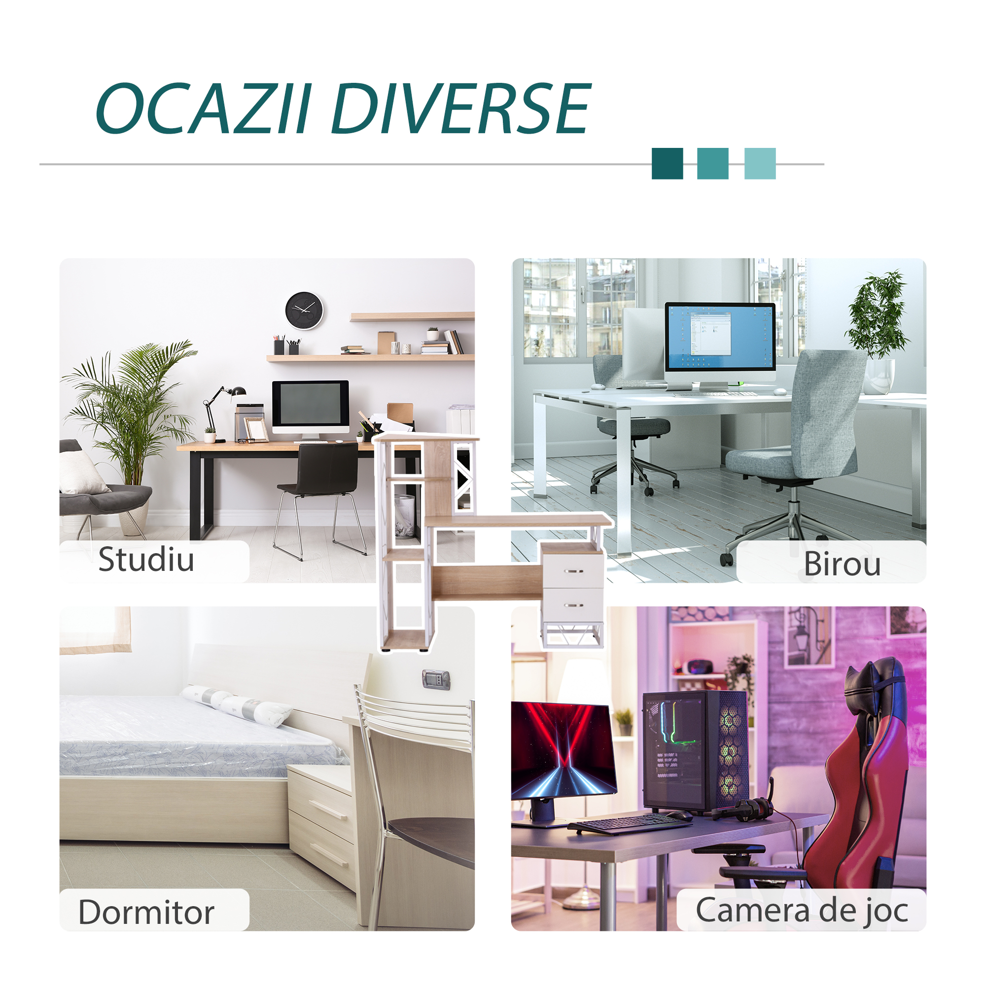  Masa pentru Computator Birou cu Raft 133 x 55 x 123cm [5]