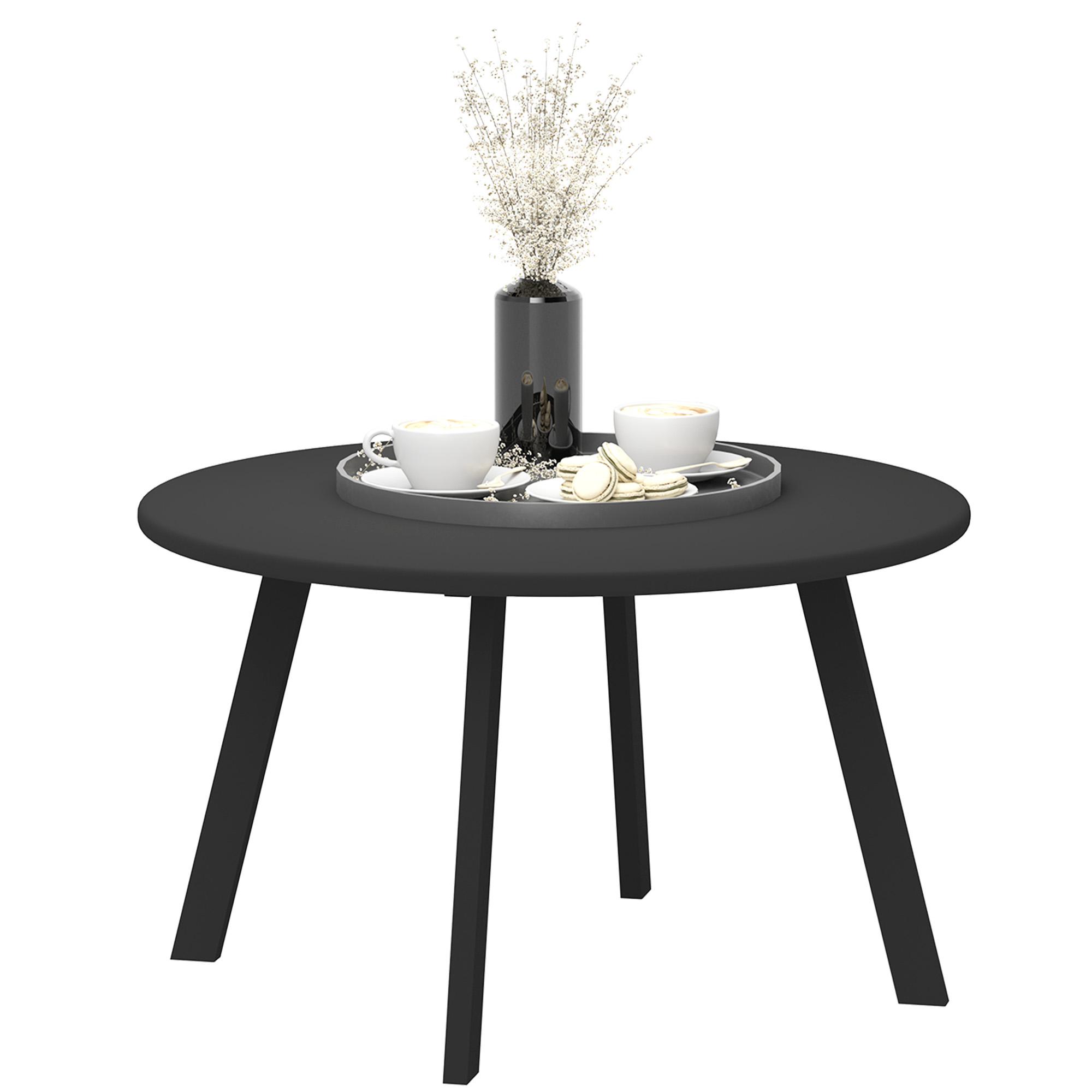 Gradina & balcon -  Masuta de Gradina Rotunda in Stil Industrial cu Picioare Antiderapante, Ø70x42 cm, Negru