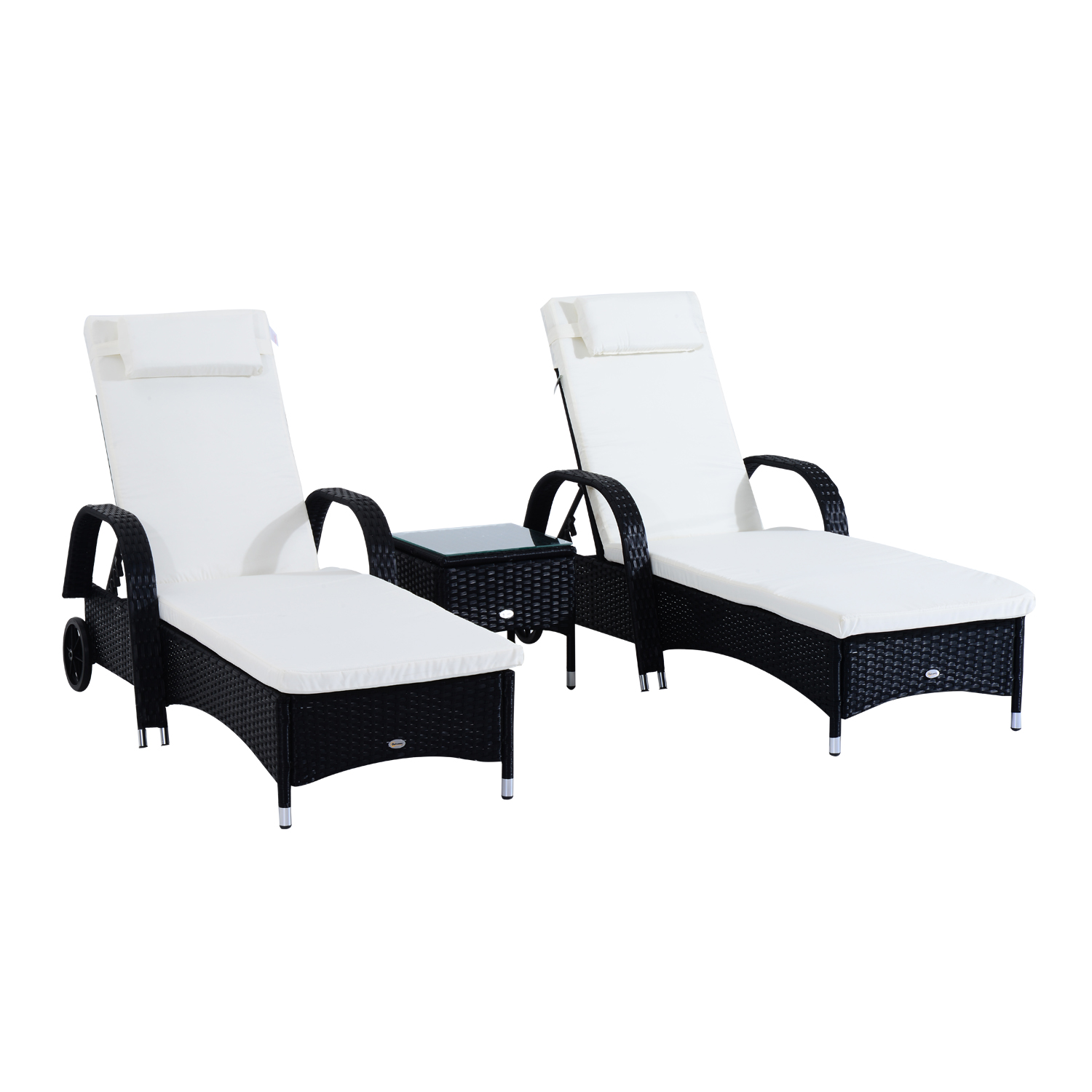 Gradina & balcon -  Set 2 Sezlonguri in Rattan cu Saltea Captusita si Masuta, Negru
