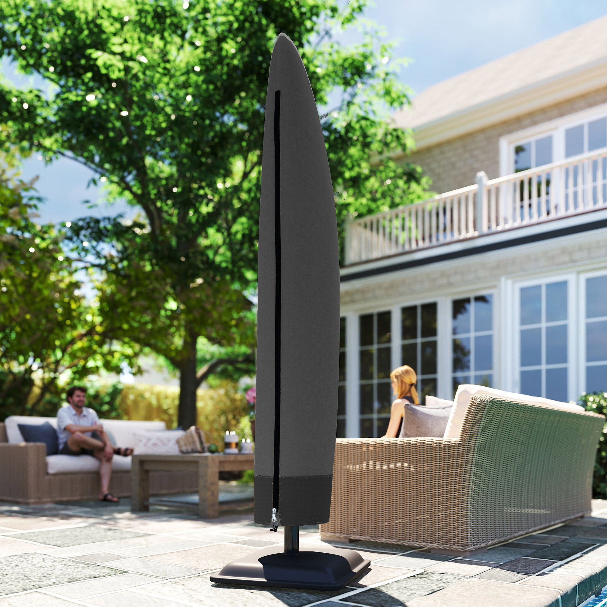  Husa pentru Umbrela 3x3 m Impermeabila, Protectie cu Fermoar si snur, Negru [8]