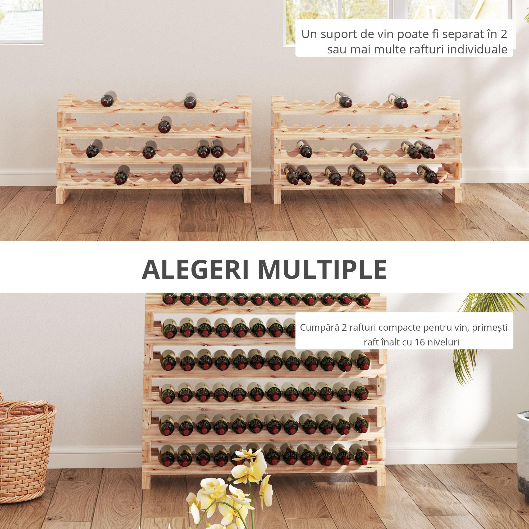  Raft din Lemn de Molid, Dulap pentru 96 Sticle cu 8 Rafturi, Greutate Maxima 100 kg, 114x28x113,5 cm, Lemn Natural [8]