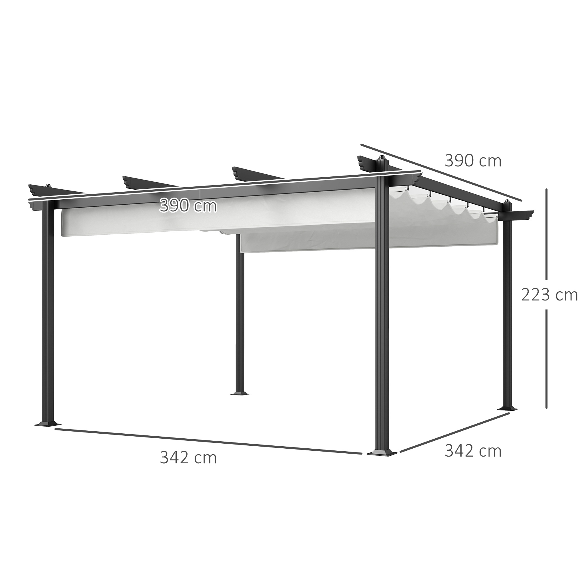  Pergola Retractabila cu Structura din Aluminiu, Copertina de Soare pentru Gradina sau Terasa, 390x390x223 cm, Alb [2]