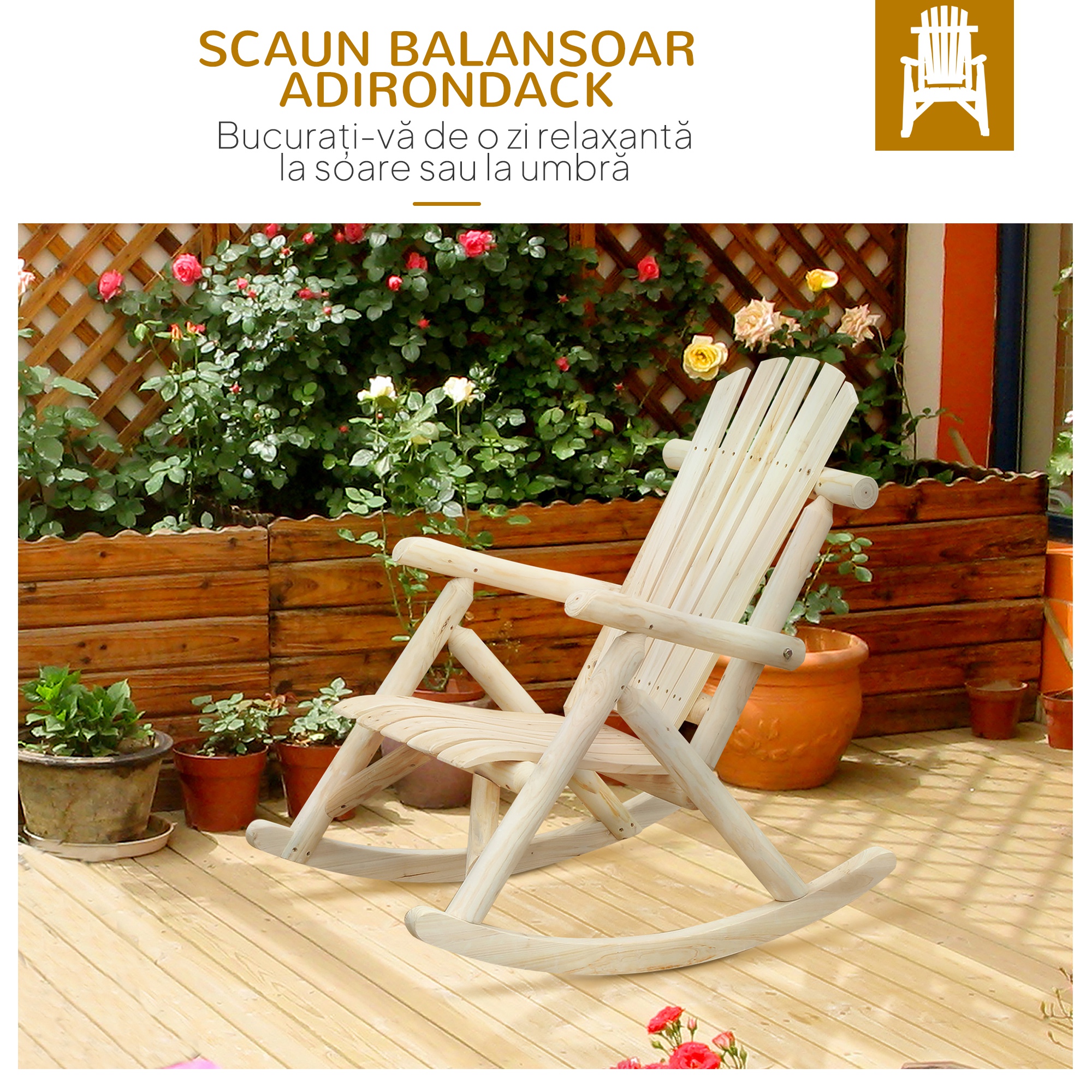  Scaun Balansoar de Gradina Stil Adirondack din Lemn, 66x96x98 cm [5]