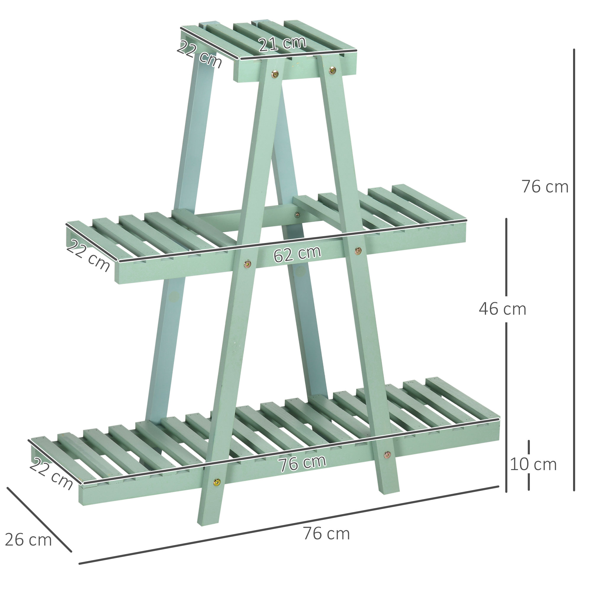  Suport pentru plante din lemn de brad cu 3 niveluri pentru interior si exterior, 76x26x76cm, verde deschis [2]