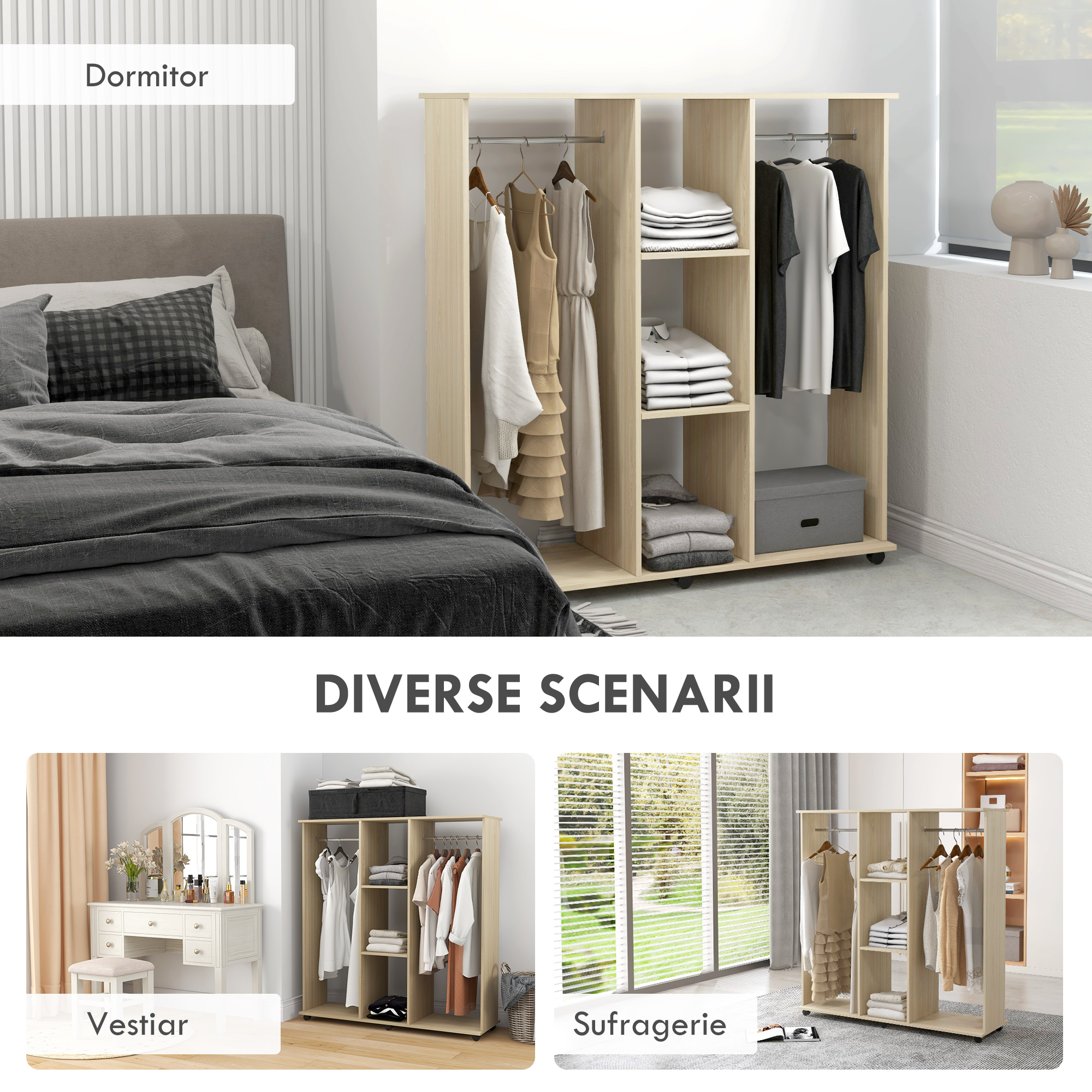  Dulap cu 5 Rafturi si 6 Roti, 120x40x128 cm, Negru [4]