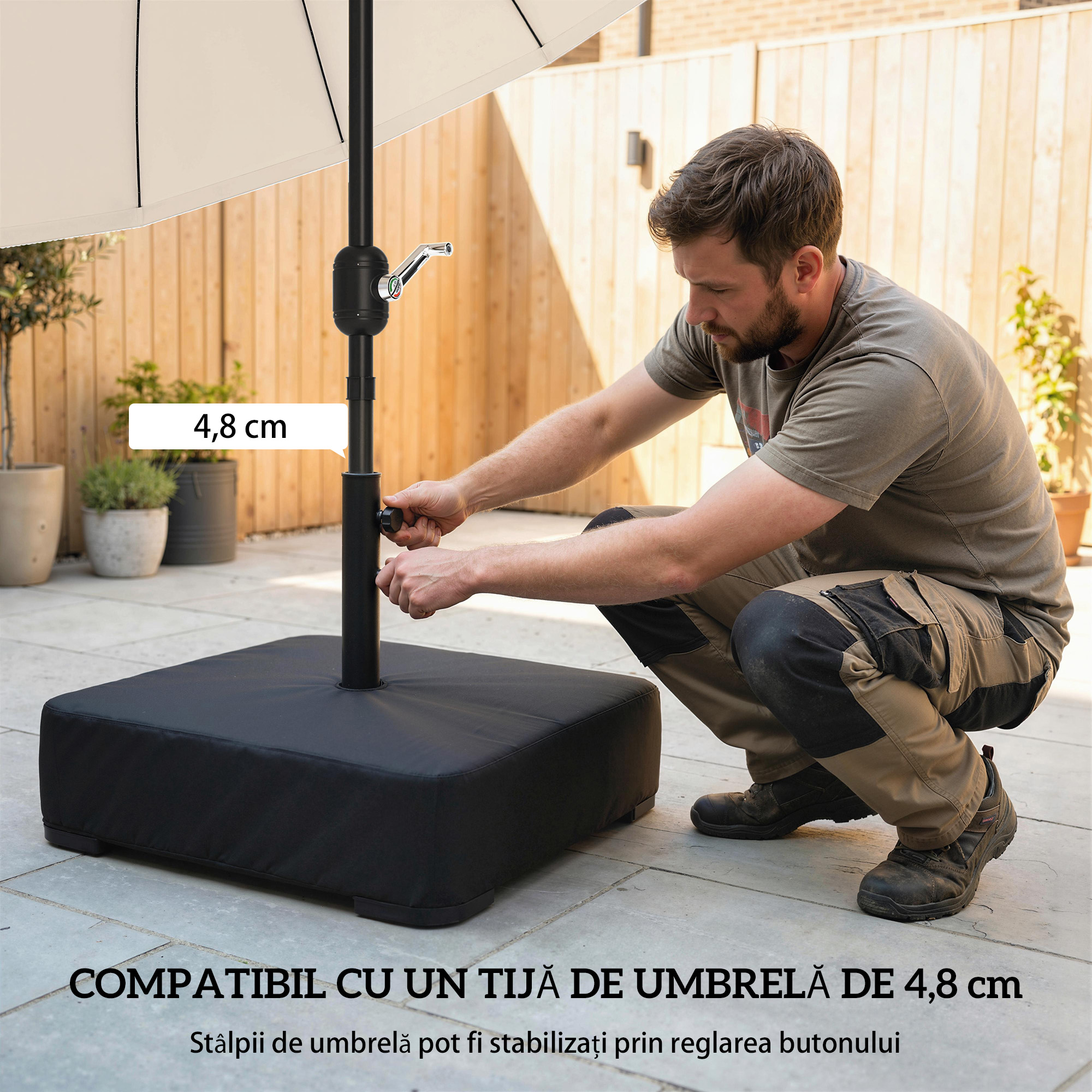  Baza pentru Umbrela Reumplibila cu Nisip 80 kg/Nisip Umed 90 kg, pentru Tije de Ø48 mm, Negru [4]