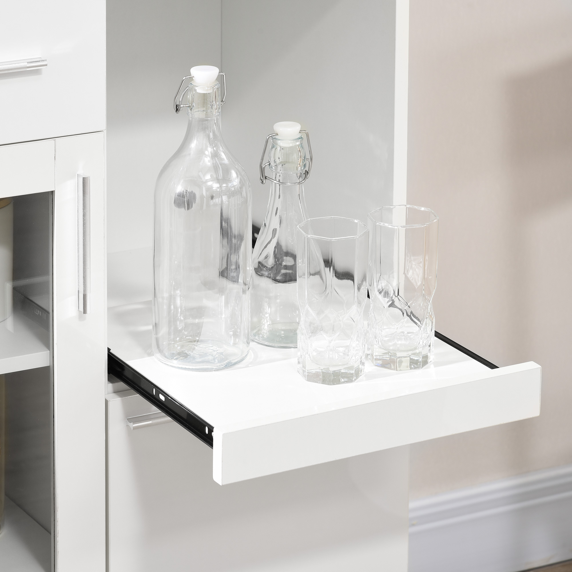  Bufet modern cu dulapuri si sertar, dulap de bucatarie cu economie de spatiu din lemn si sticla 60x40x95cm, alb [7]