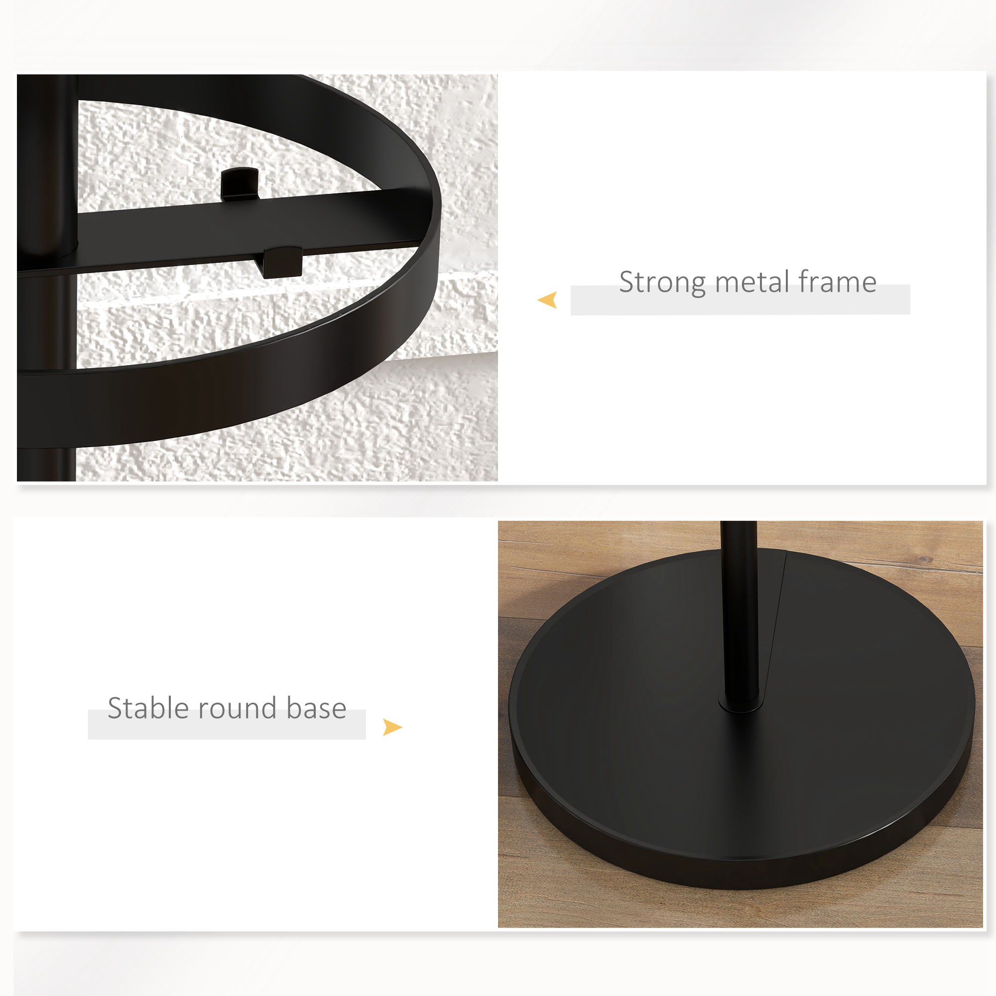  Suport pentru Haine si Umbrele, Cuier Independent cu 8 Carlige Rotunde pentru Haine, Palarii si Posete, Φ34x177 cm, Negru [5]