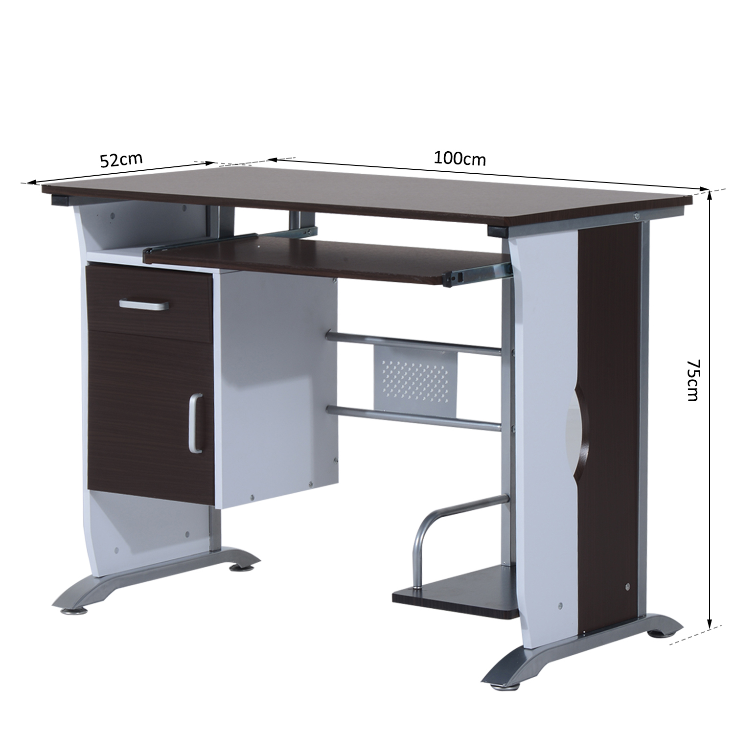  Birou pentru PC cu Sertare in Lemn, 100x52x75cm, Maro [2]
