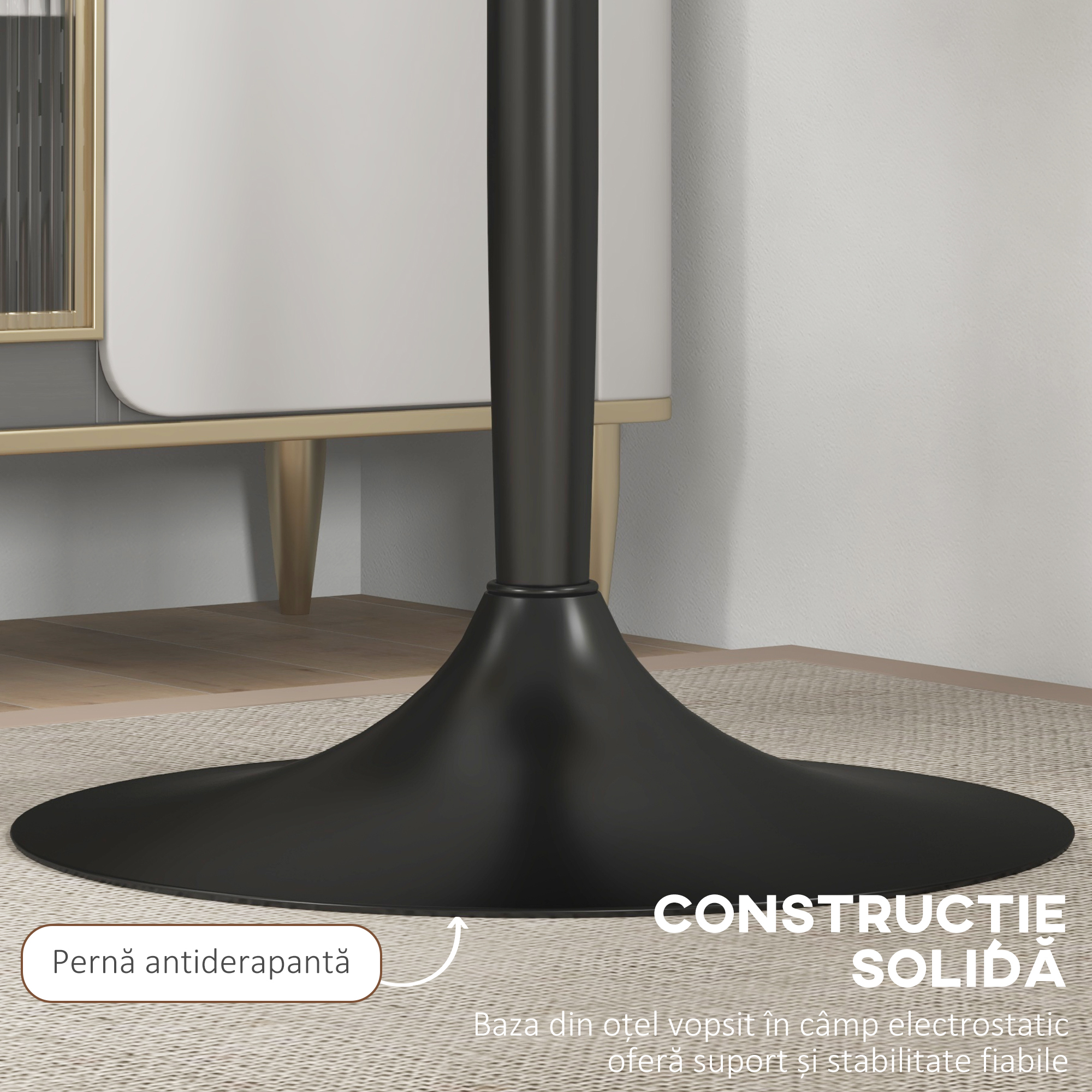 , Masa de Bar, Cu Blat Vopsit si Baza, MDF, Otel, 60 x 60 x 102 cm, Negru [5]