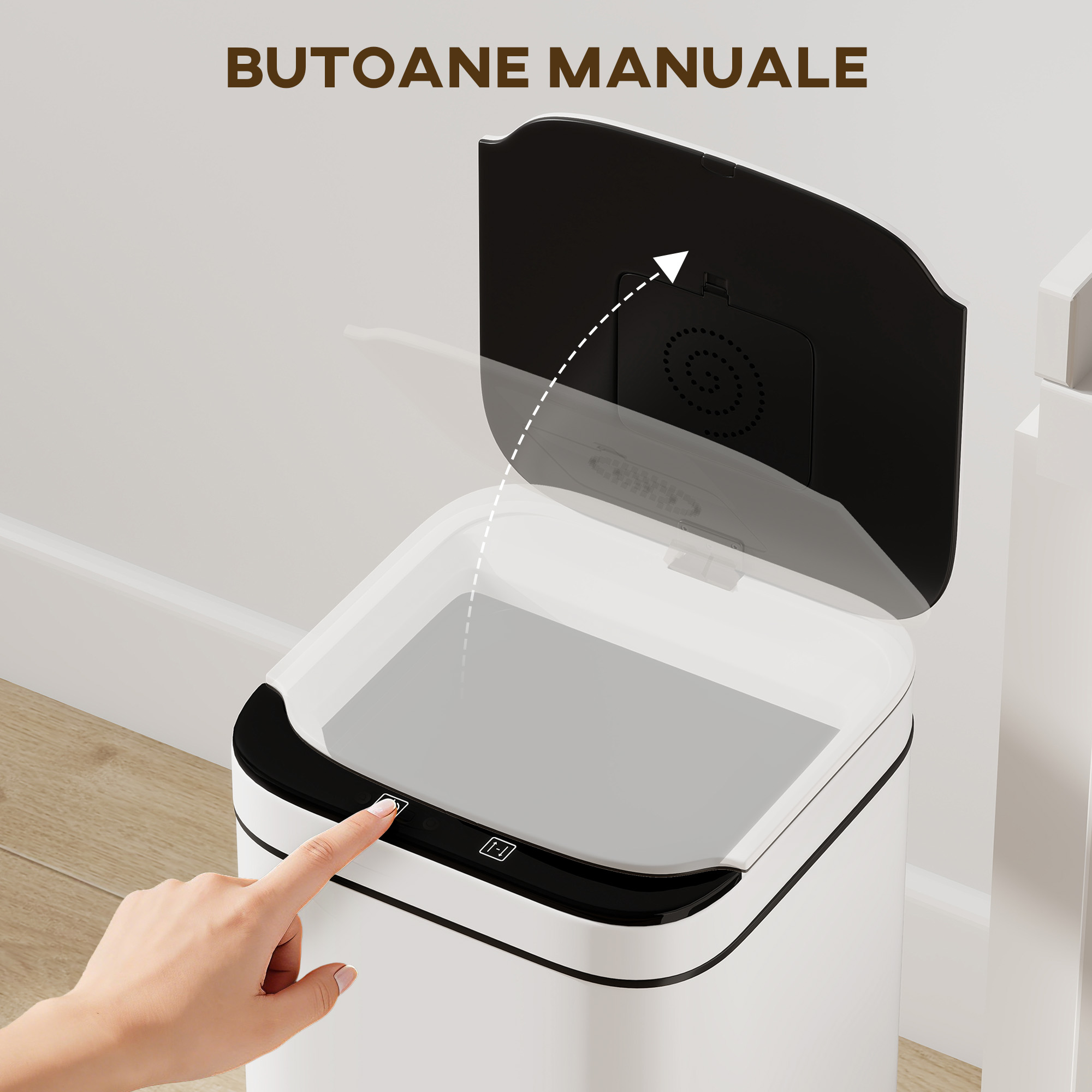  Cos de Gunoi de 13L cu Senzor, din Otel si PP, 24x24x41 cm, Alb [4]