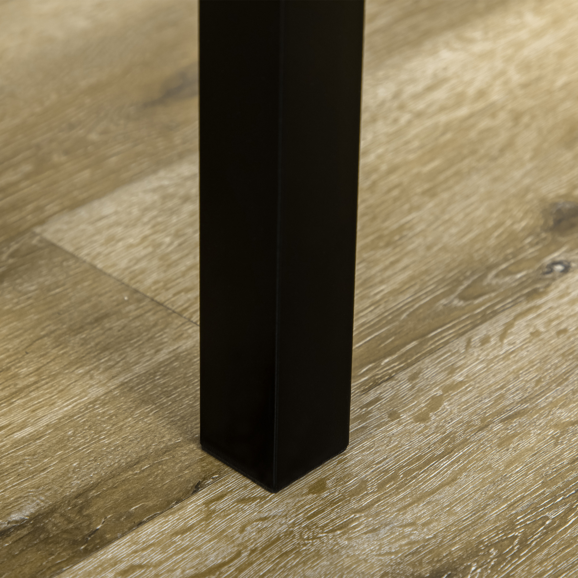  Set de masa din 5 Piese cu 1 masa dreptunghiulara 100x63x76.5 cm si 4 Scaune 45x40x82 cm, din otel si MDF, Negru si lemn natural [8]