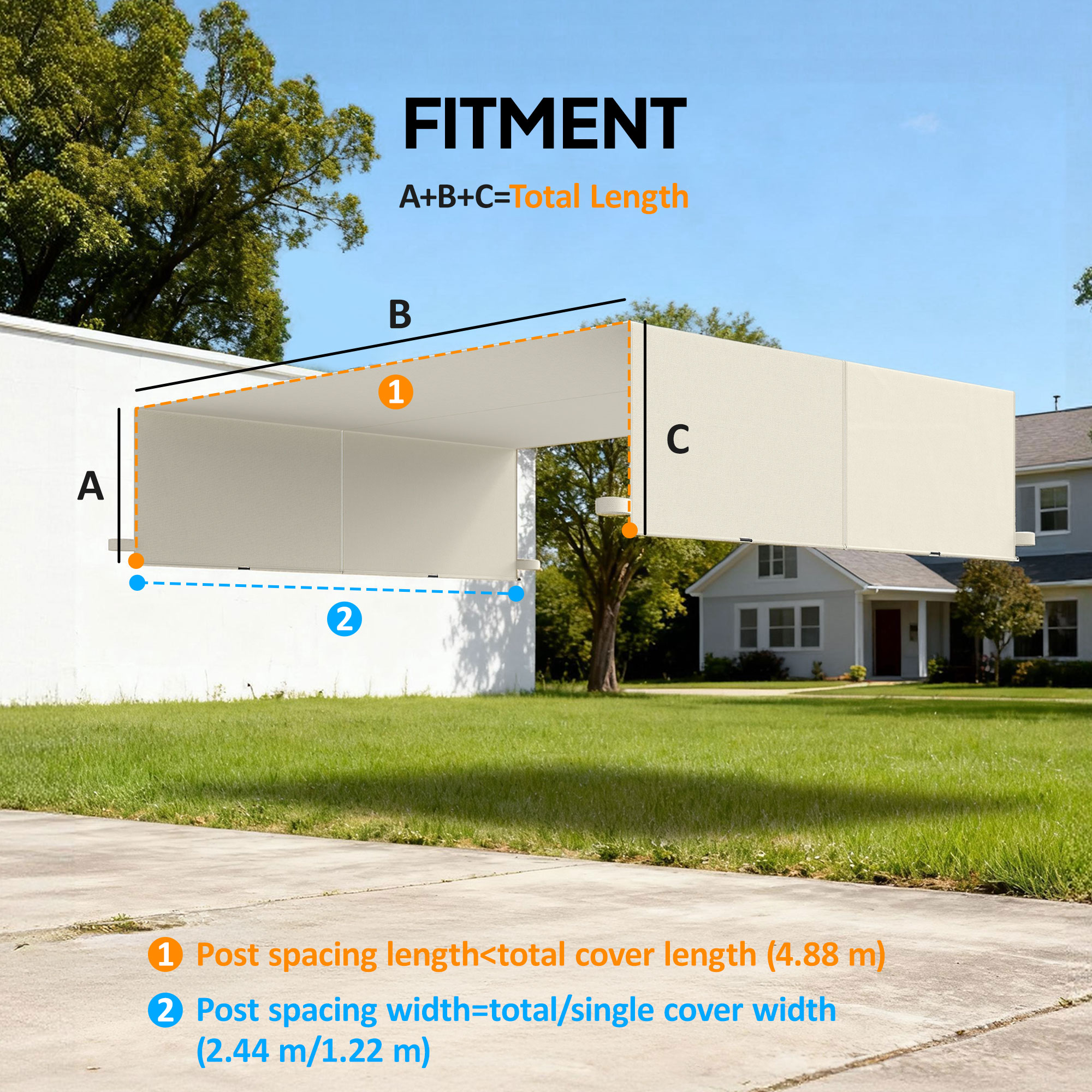  Husa pentru Foisor Pergola 3x3 m din Poliester cu Buzunare si Curele, 488x122 cm, Crem Alb [2]