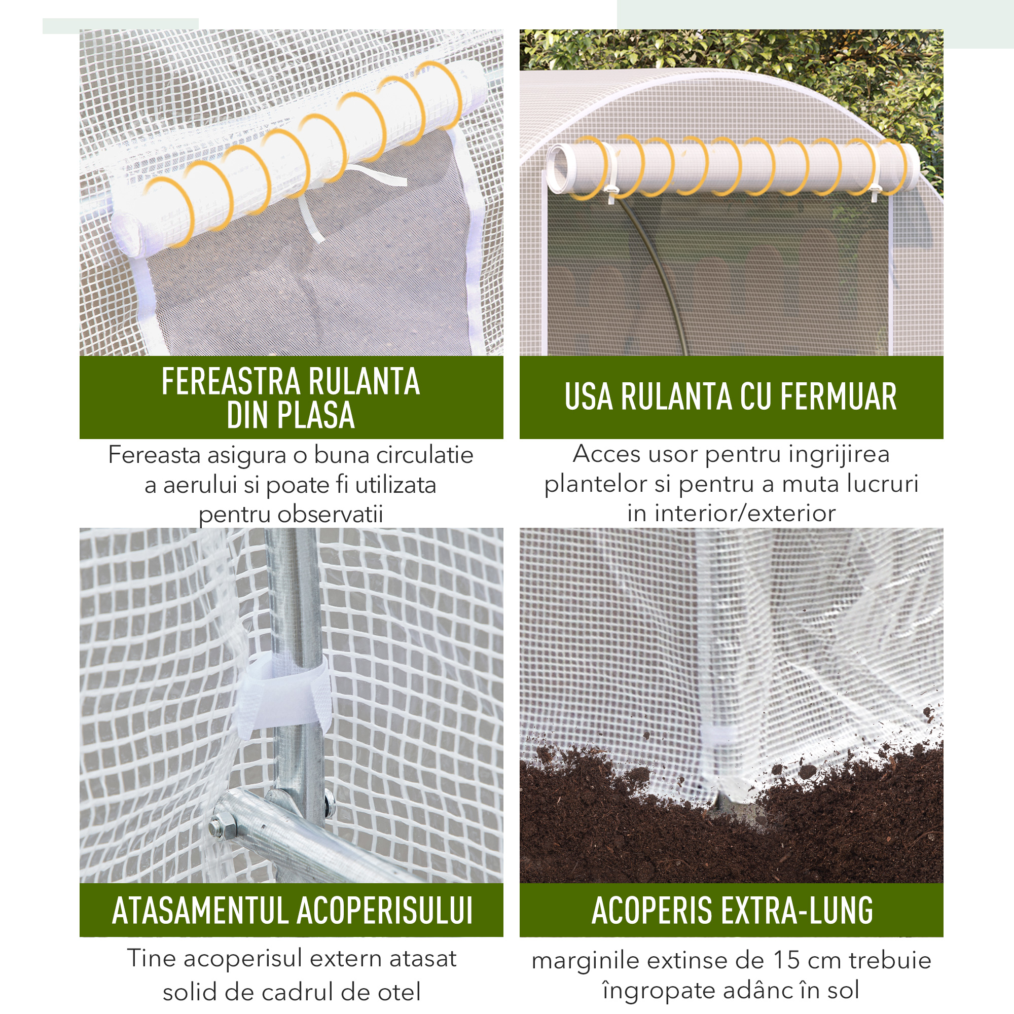  Sera Tunel Gradina 4×2×2 m, Cadru Otel Galvanizat, Prelata PE, 6 Ferestre Rulabile, Ventilatie si Protectie UV [5]