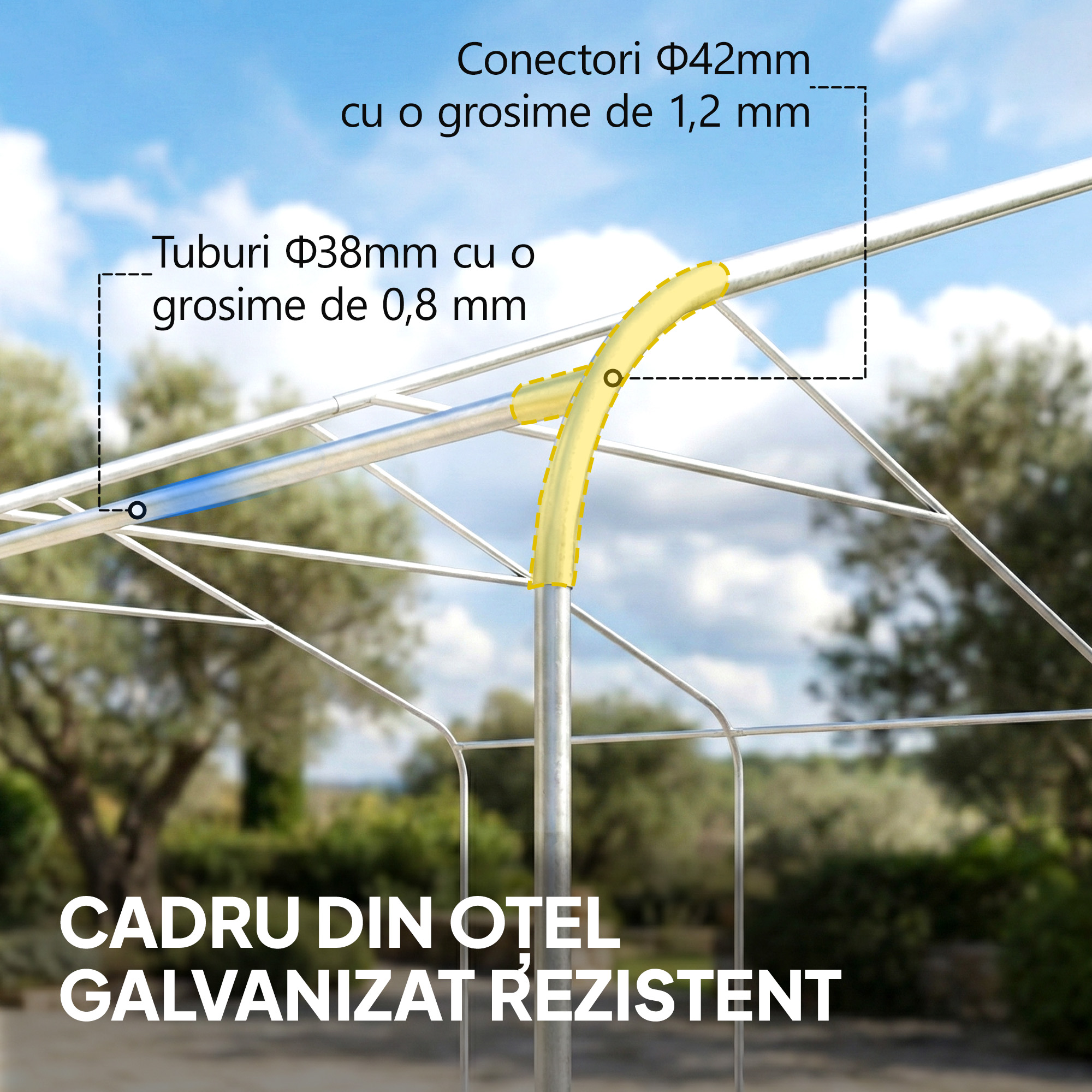  Garaj 5x6m, Portabil, Cadru din Otel Galvanizat pentru Masini/Camioane, Crem [5]