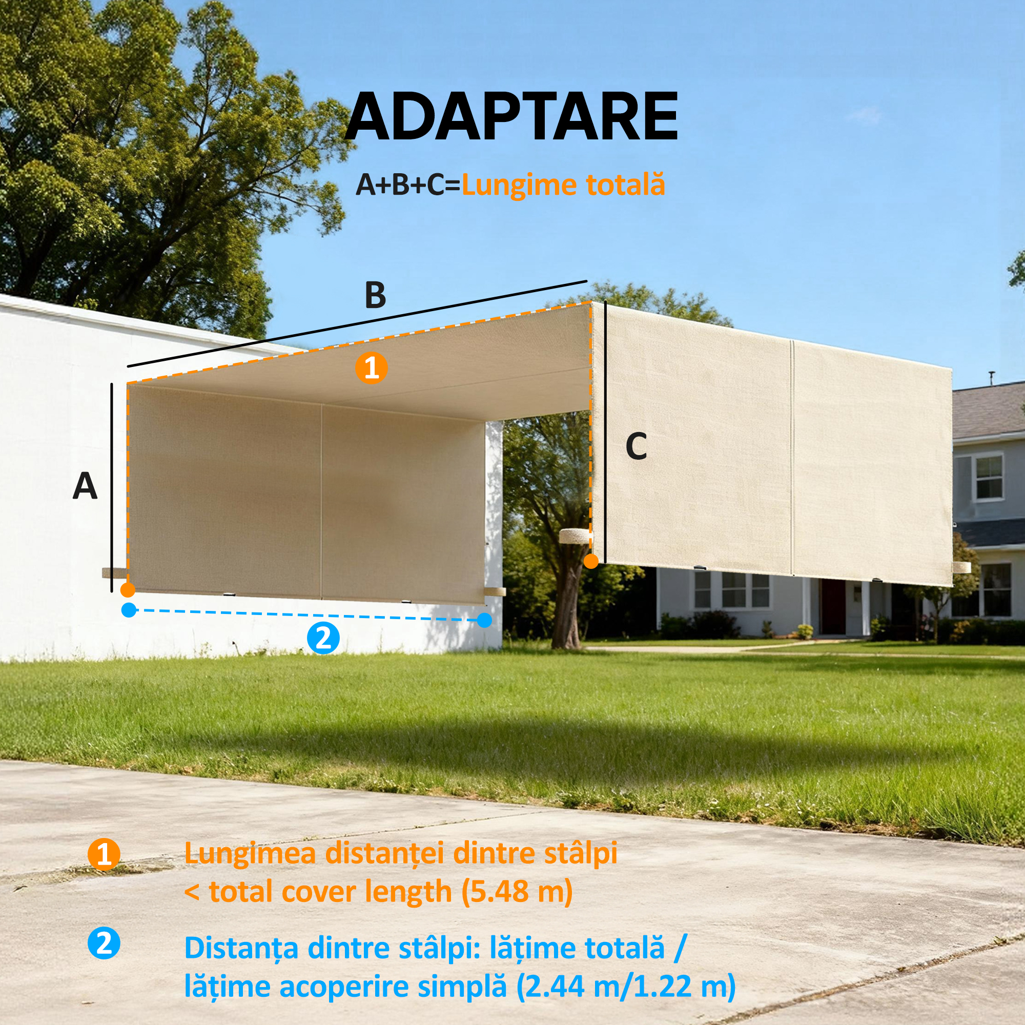  Copertina pentru Pergola 3x3 m din Poliester cu Buzunare si Benzi, 548x122 cm, Bej [2]